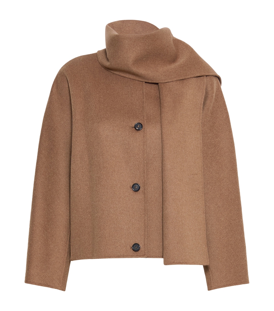 Max Mara Womens Virgin Wool Scarf-Neck Jacket Camel