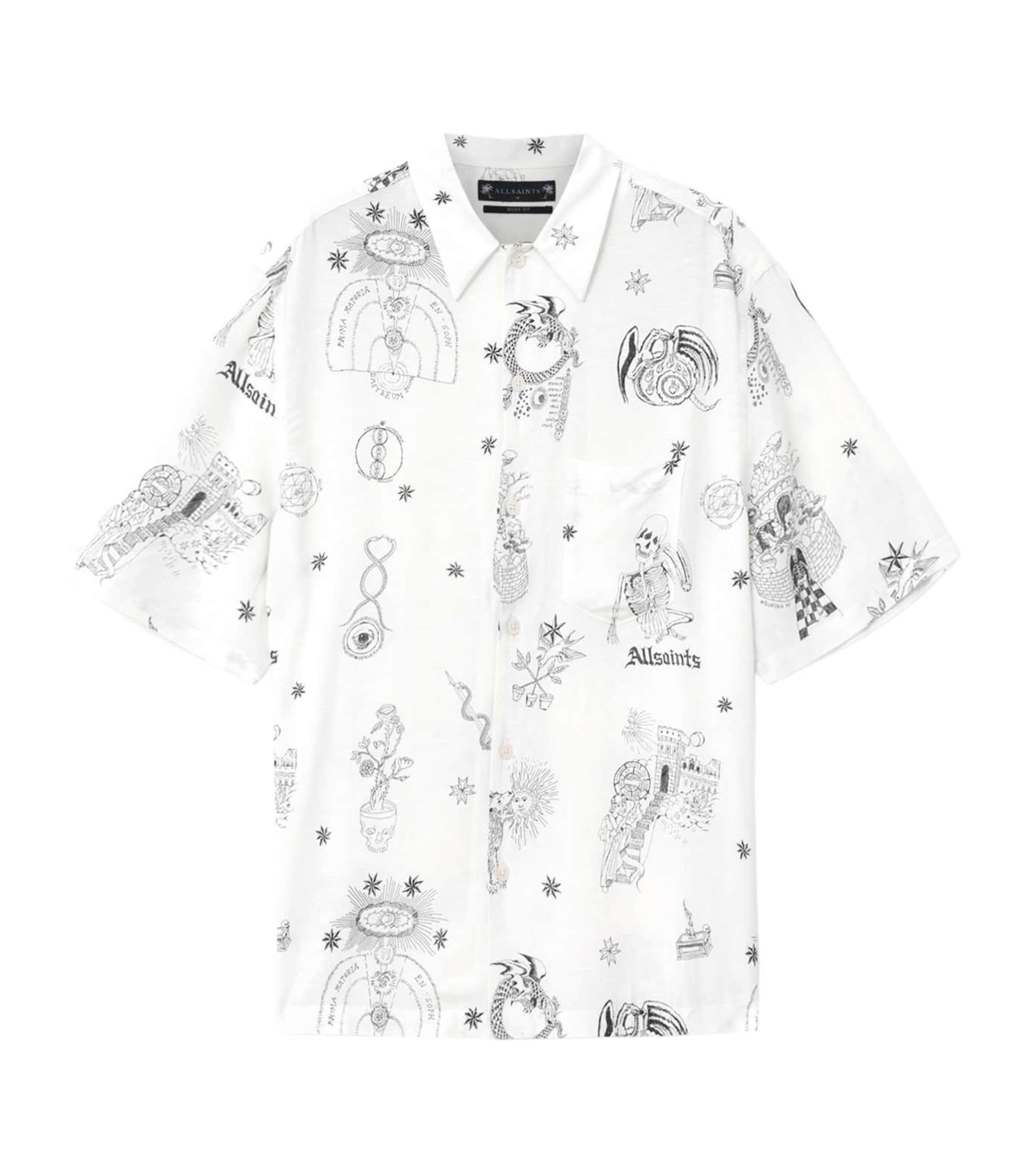 AllSaints Mens Printed Terra Shirt Ecru