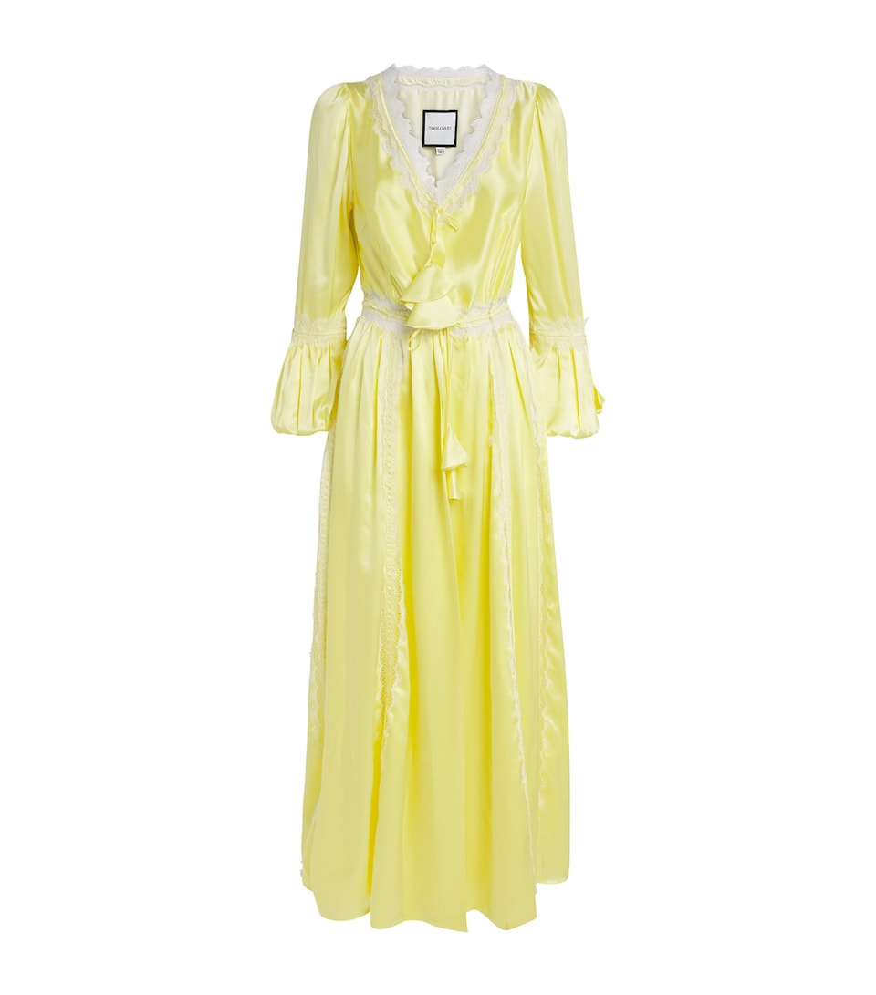 Silk Lace-Trim Long Robe