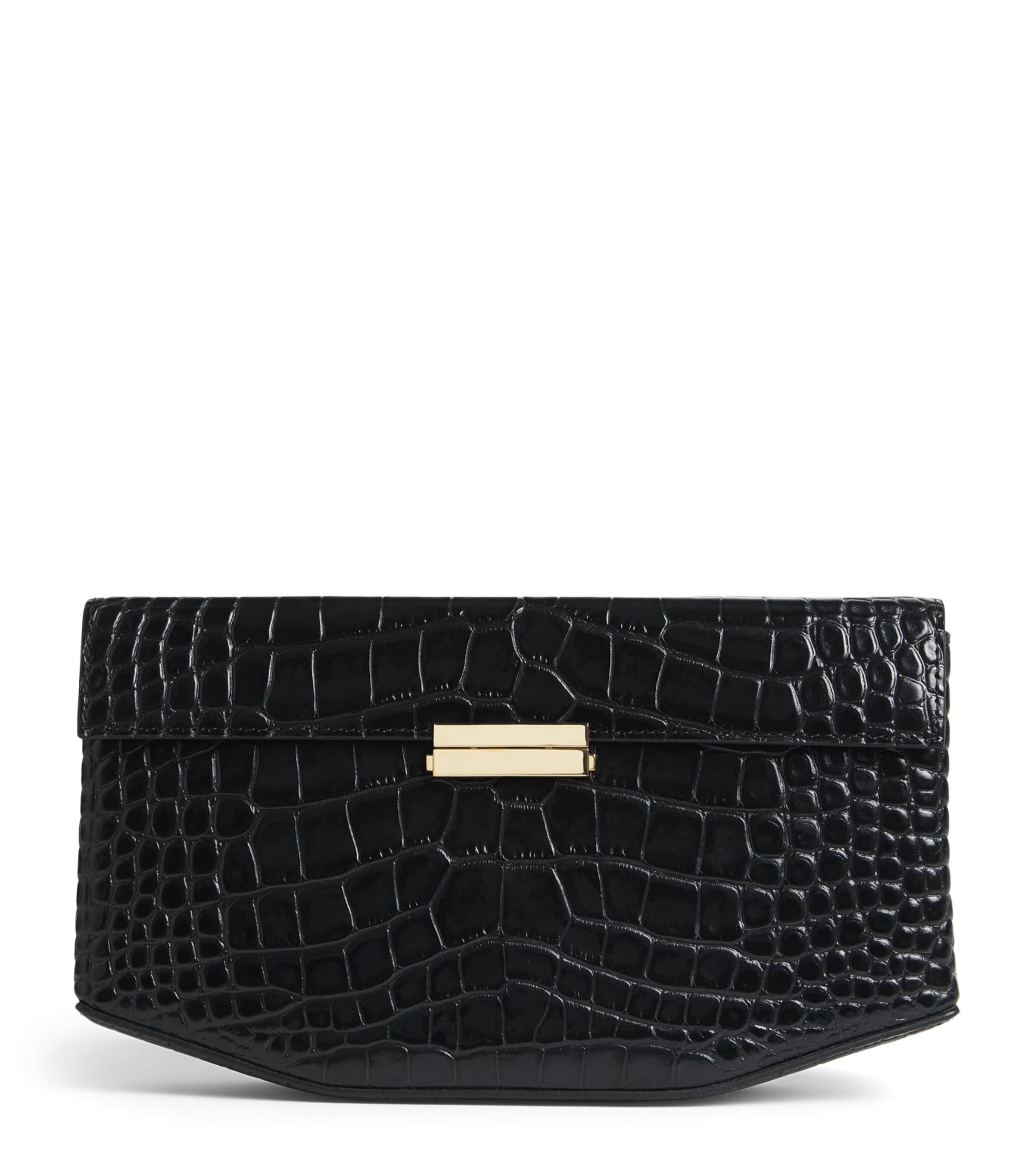 Toteme Croc-Embossed Leather Shoulder Bag Black