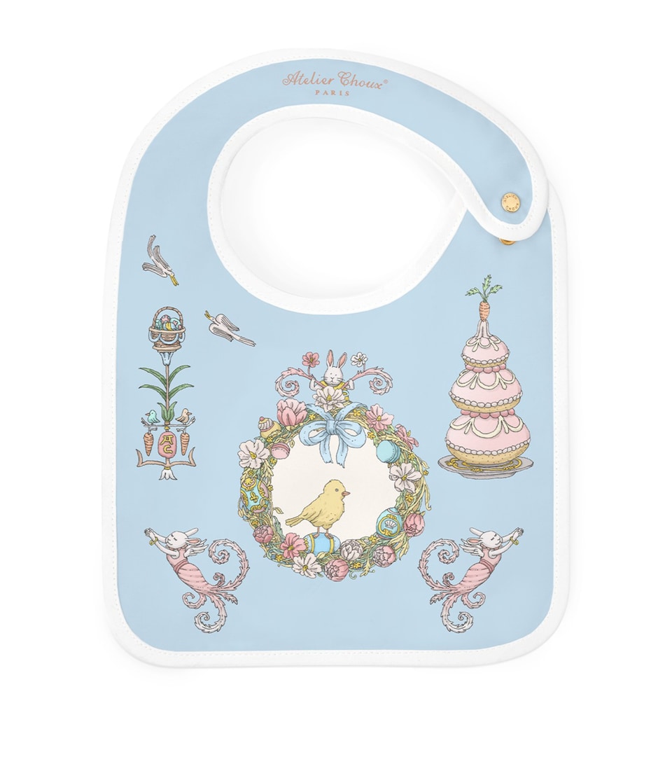 Atelier Choux Organic Cotton Spring Bunny Bib Blue