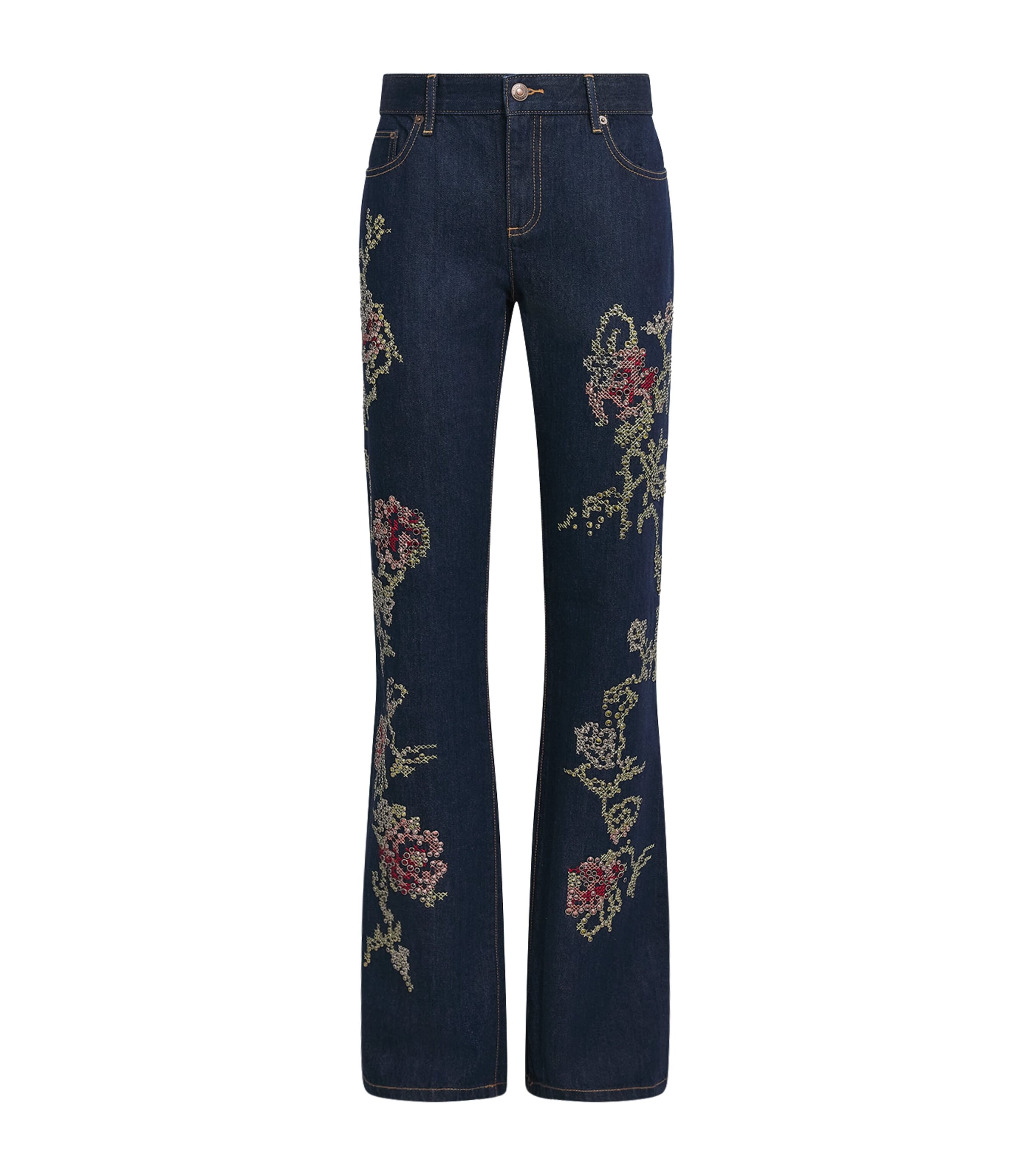 Tory Burch Womens Embellished Bootcut Jeans Raw Vint Denim