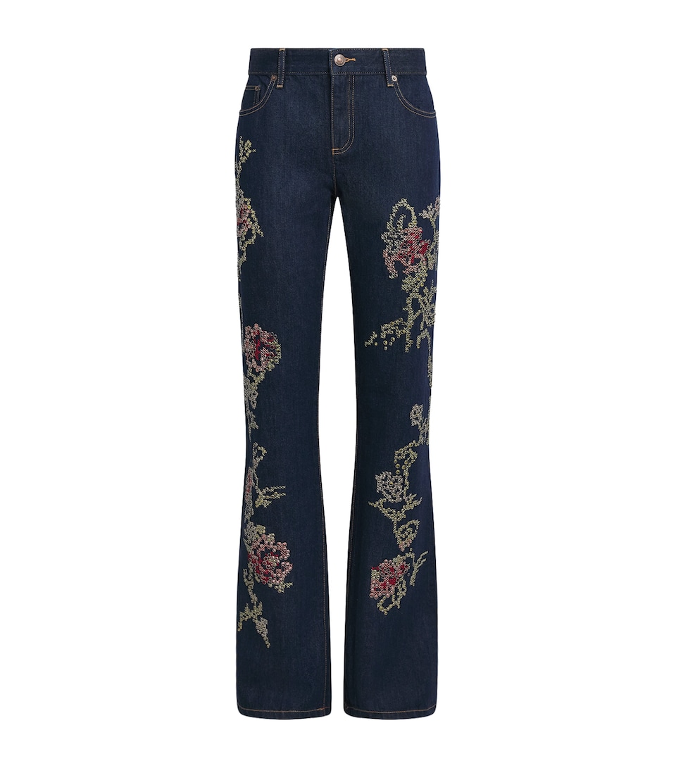 Tory Burch Womens Embellished Bootcut Jeans Raw Vint Denim