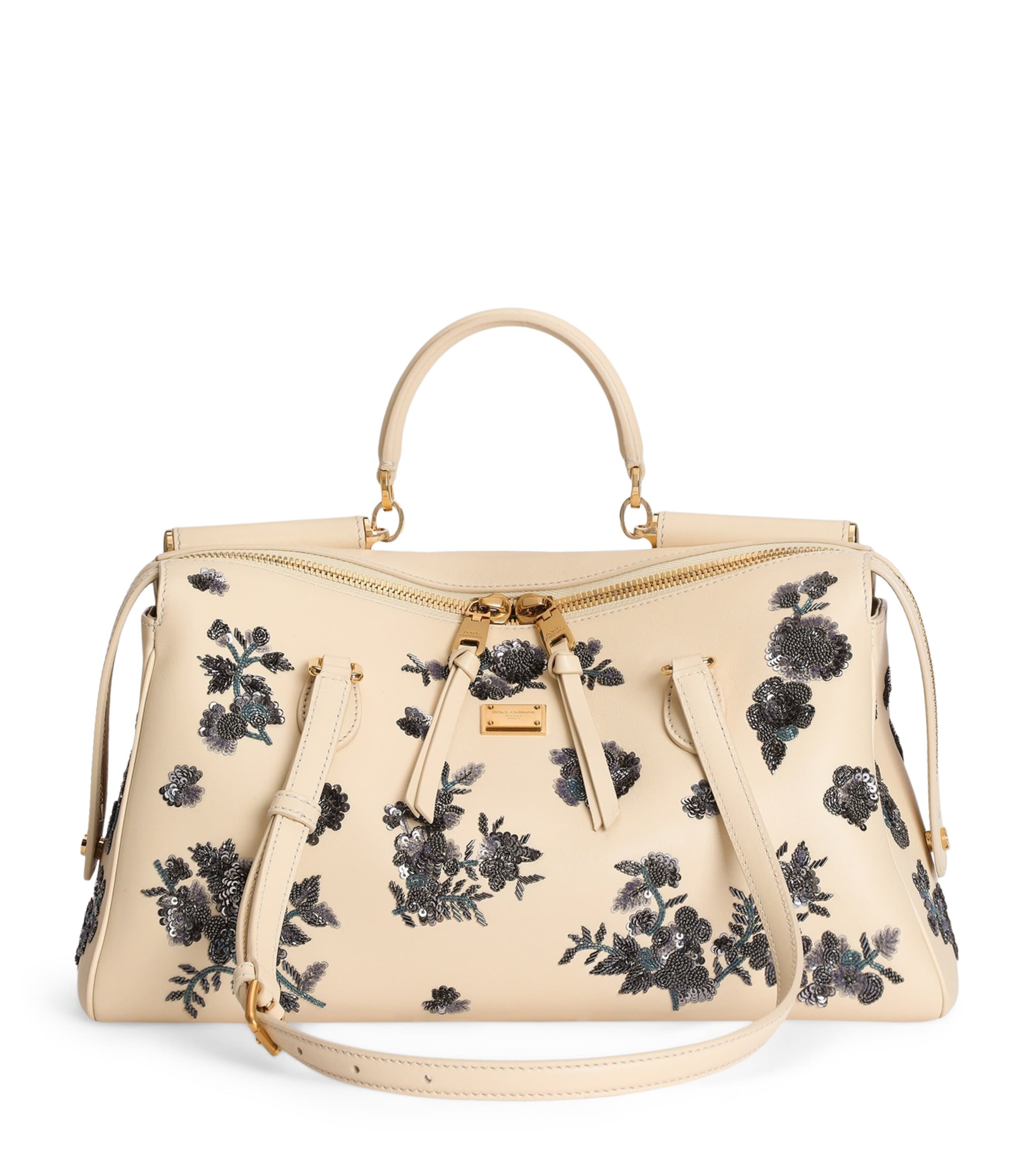 Dolce&Gabbana Calfskin Embellished Vittoria Shoulder Bag Burro/mul