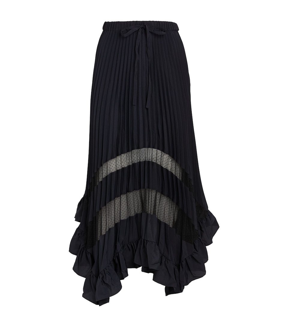Pleated Asymmetric Midi Skirt