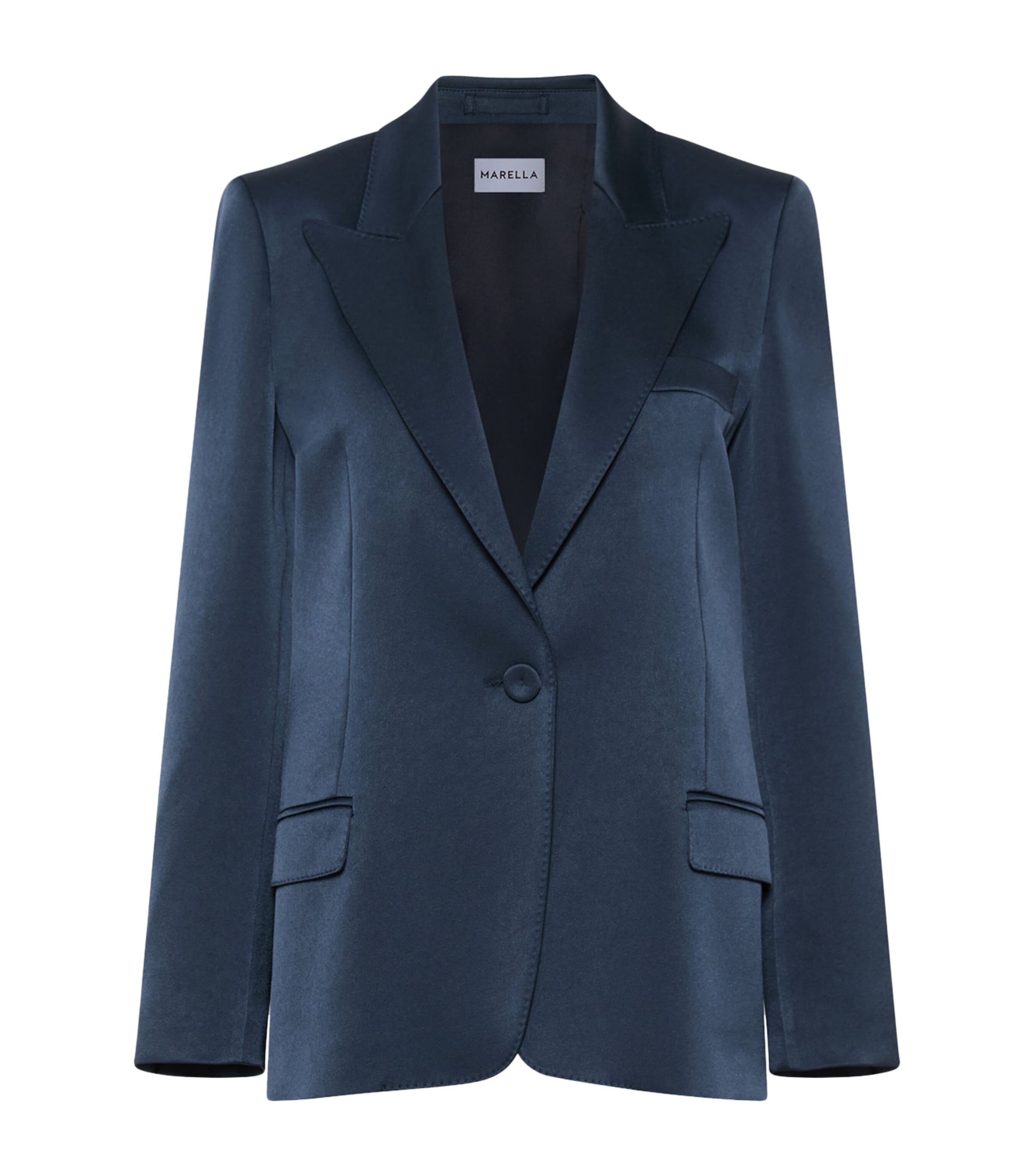 Marella Womens Satin Single-Breasted Blazer Aviation