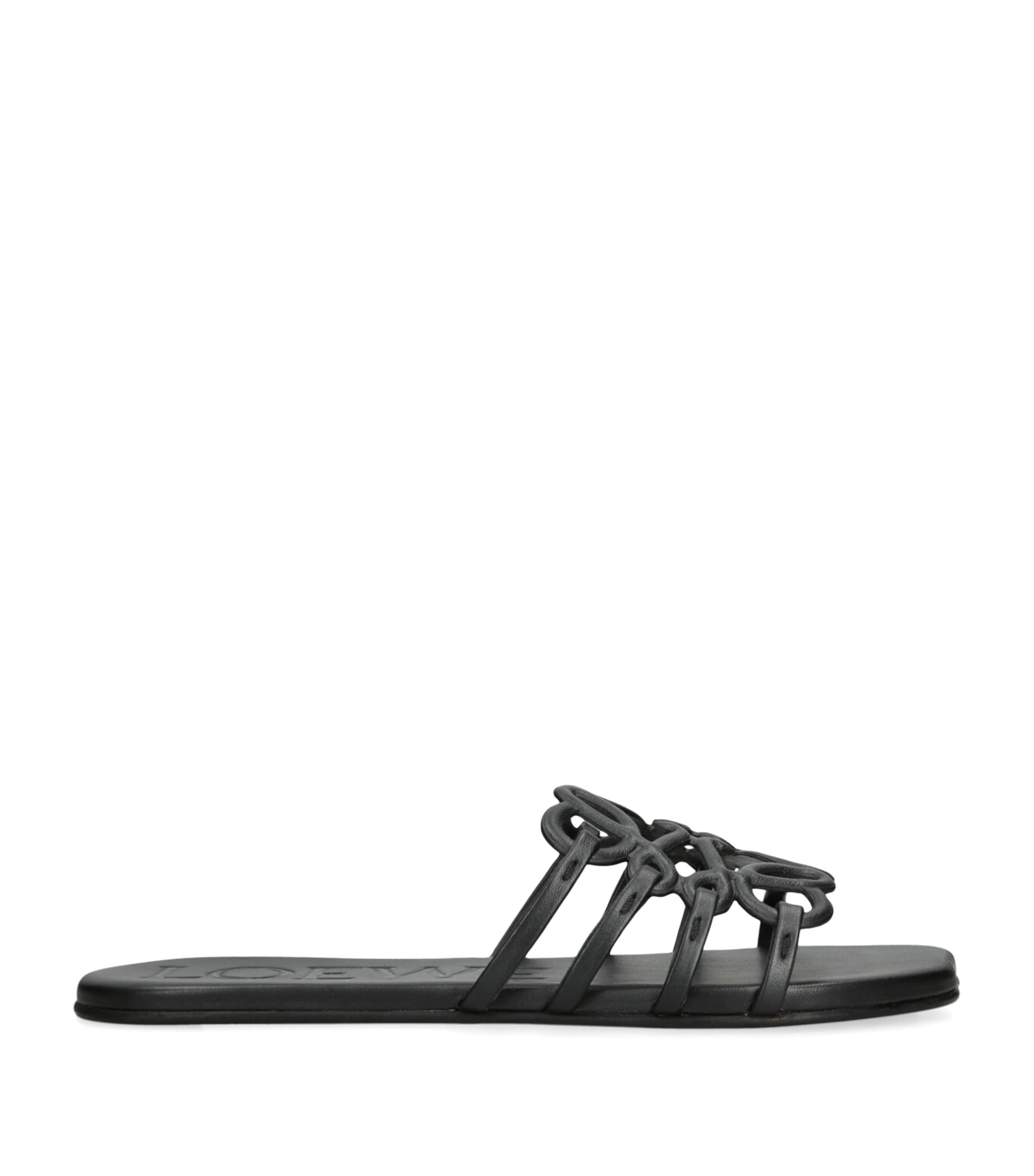 LOEWE Leather Petal Anagram Slides Black