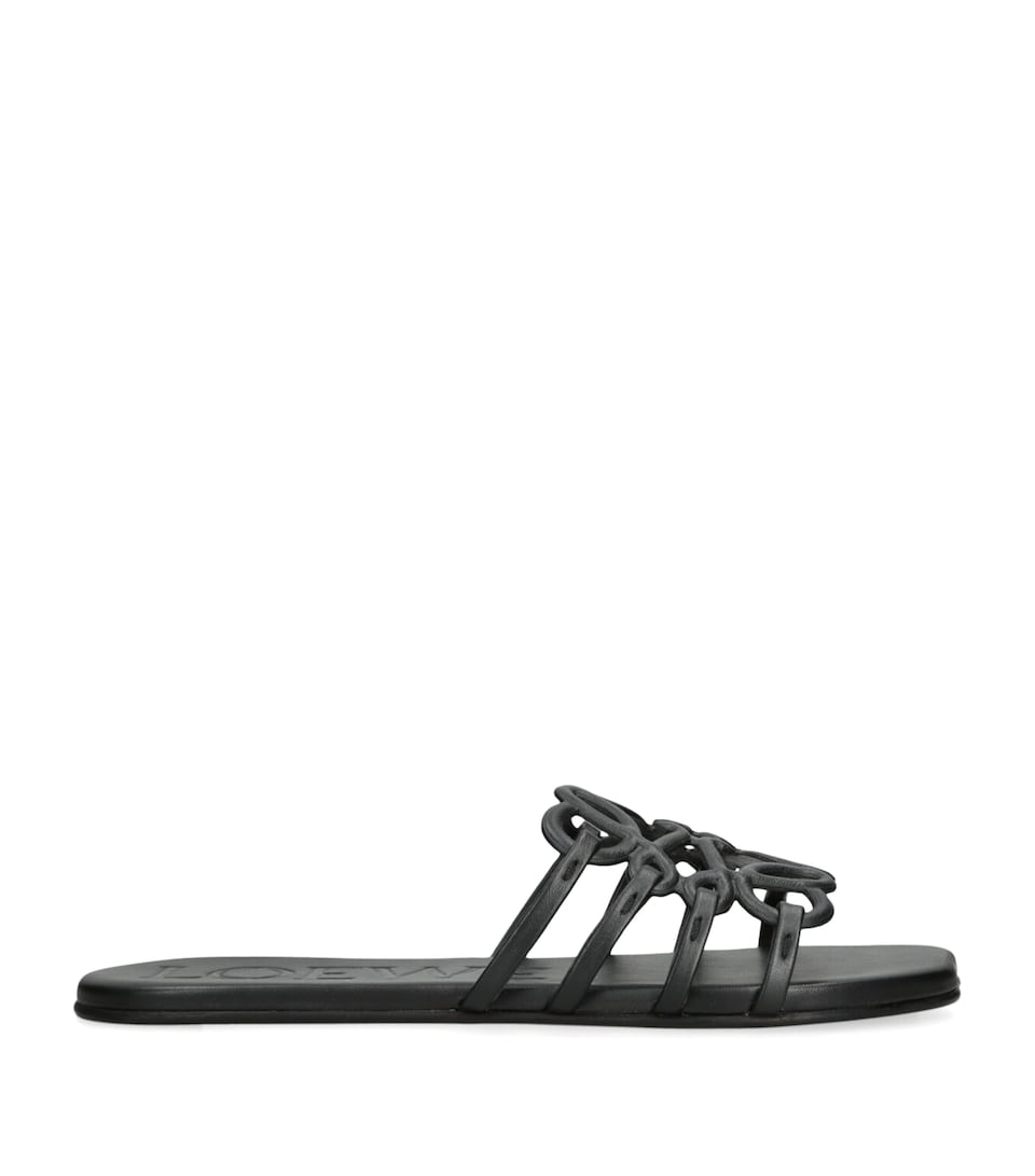 LOEWE Leather Petal Anagram Slides Black