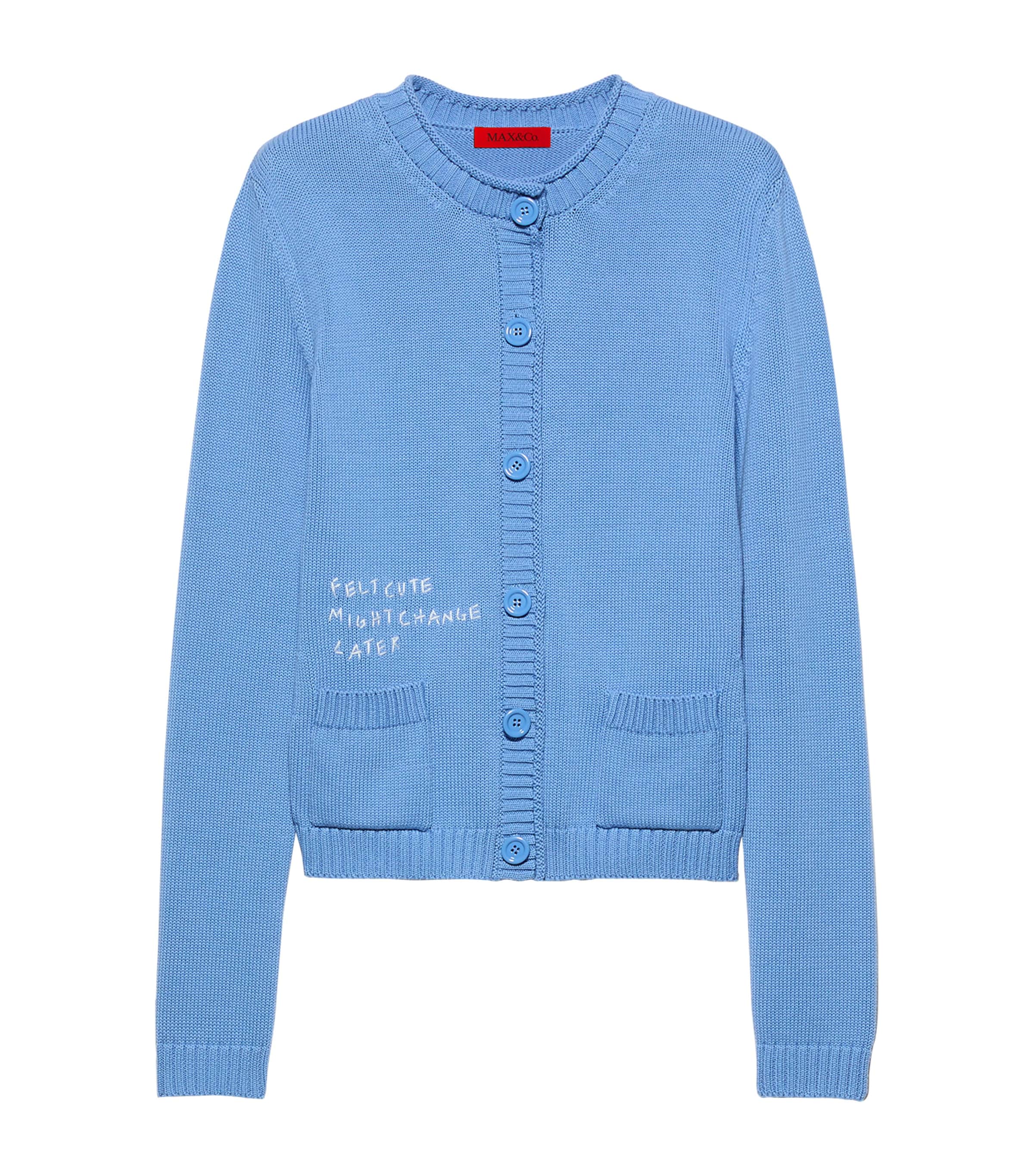 MAX&Co. Womens Cotton Embroidered Cardigan Sky Blue