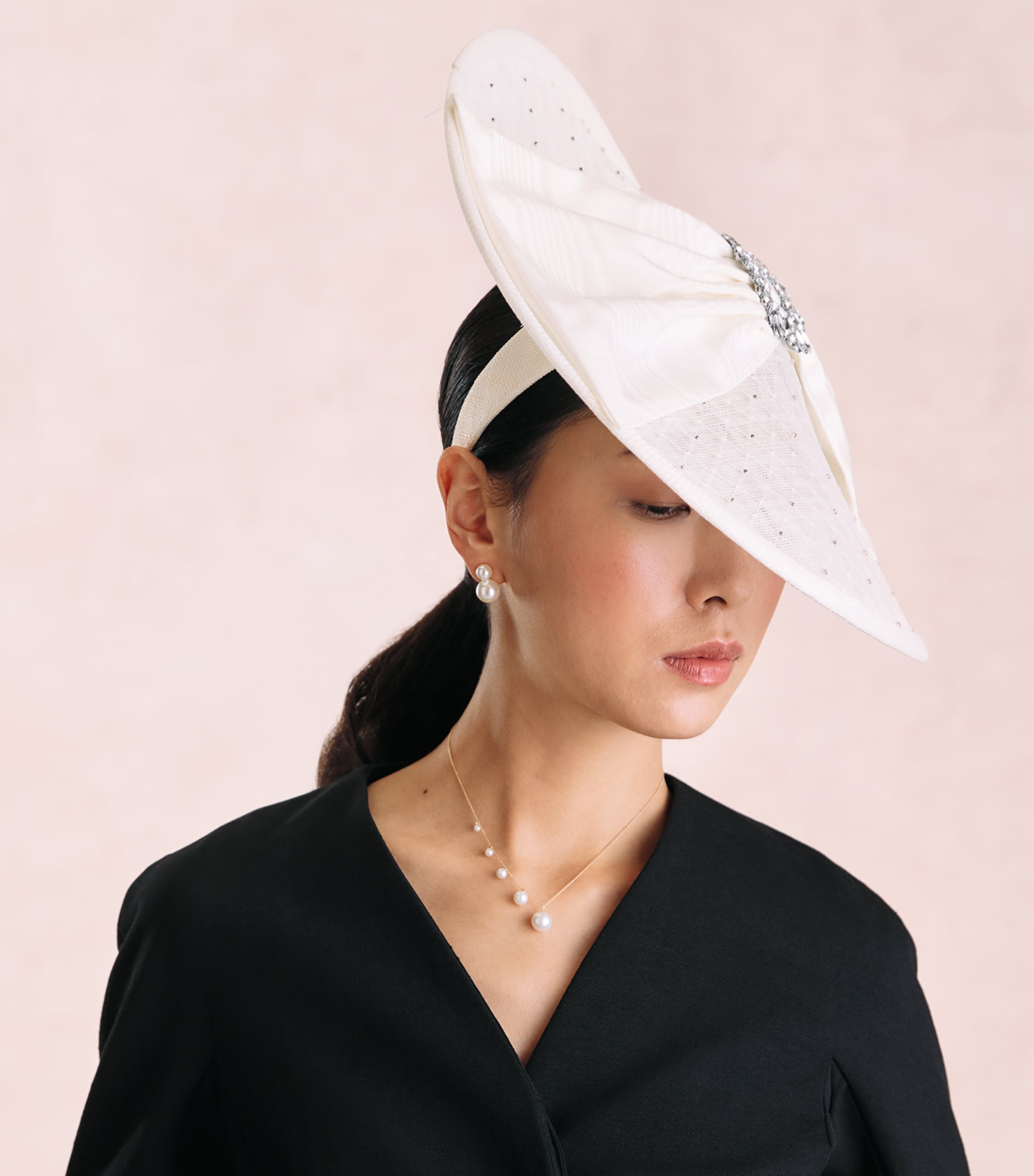 Victoria Grant Sinamay Straw Silk Bow Disc Hat Ivory