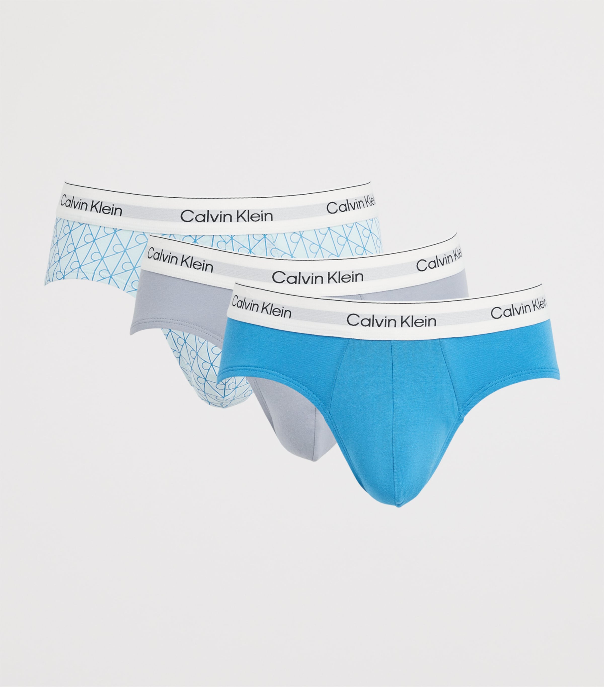 Calvin Klein Mens Stretch-Cotton Icon Hip Briefs (Pack of 3) Misty Grey/blue