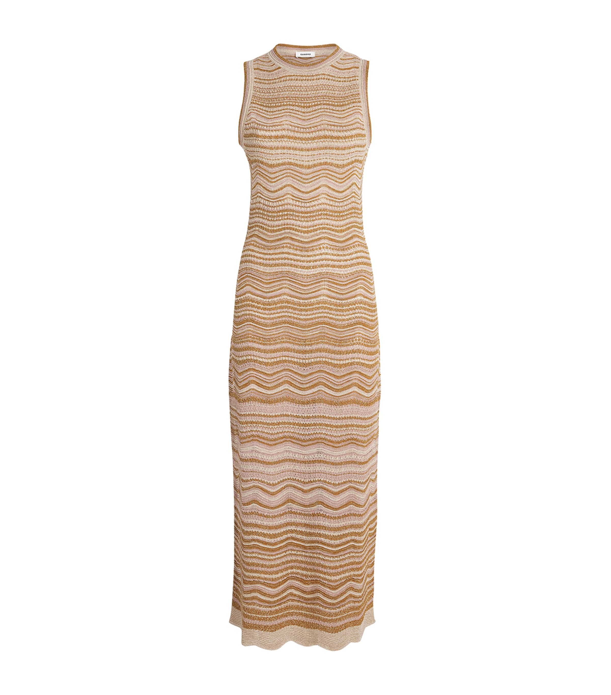 Sandro Paris Womens Knitted Sleeveless Midi Dress Brown