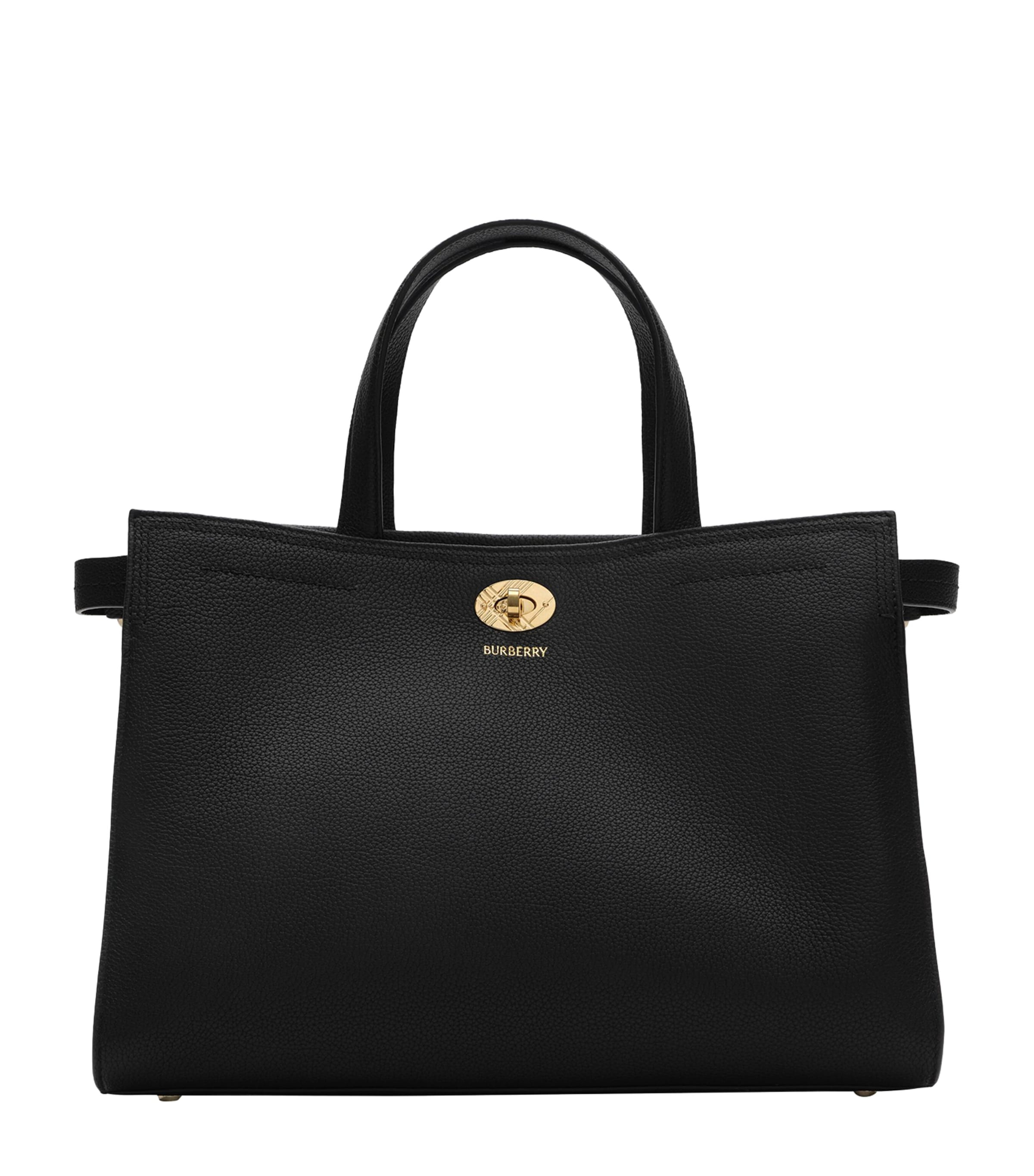 Burberry Small Leather Cotswolds Check Tote Bag Black