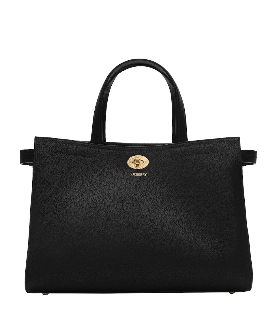 Burberry Small Leather Cotswolds Check Tote Bag Black