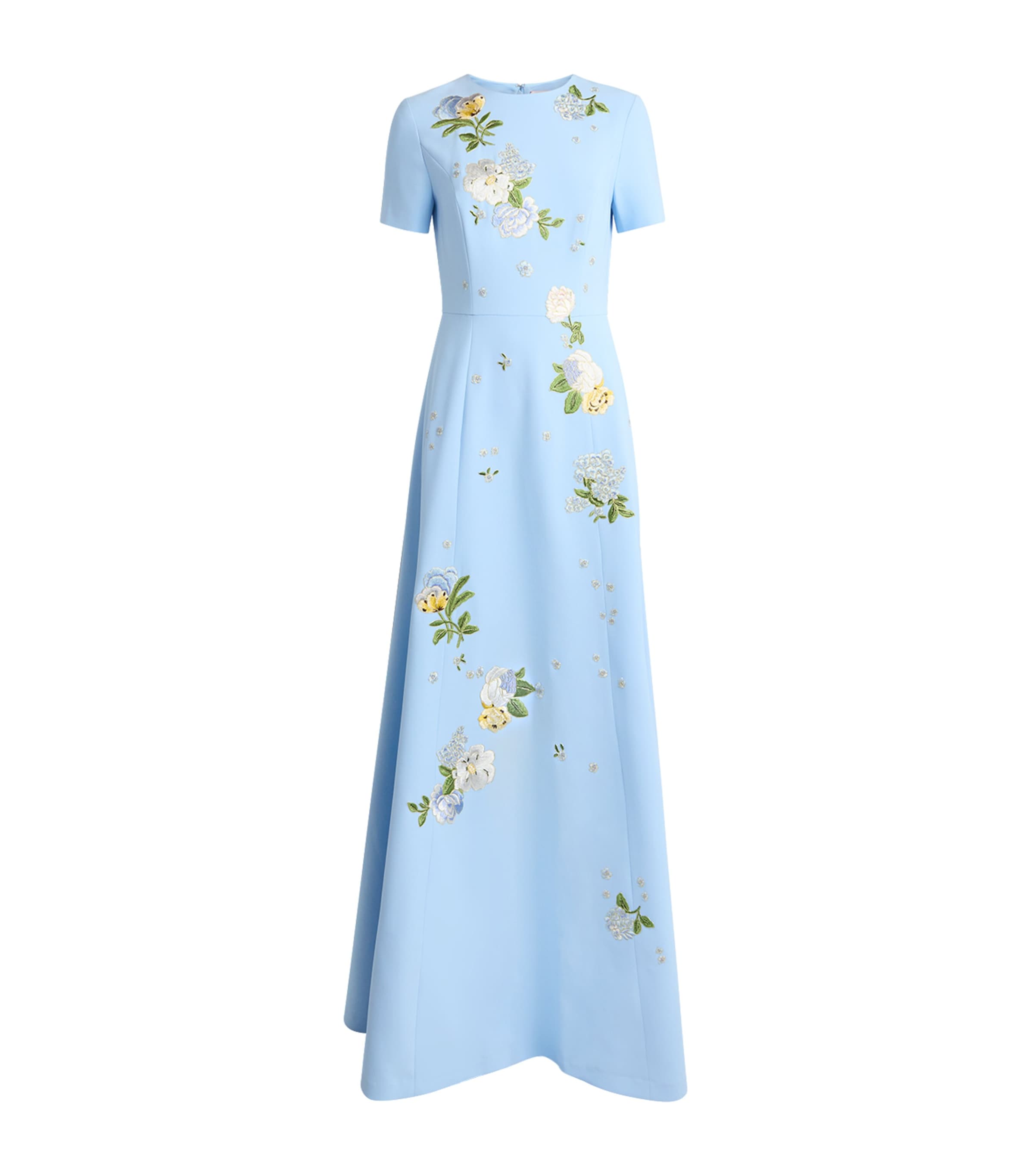 Carolina Herrera Womens Crepe Floral Embroidered Gown Cloudy Blue