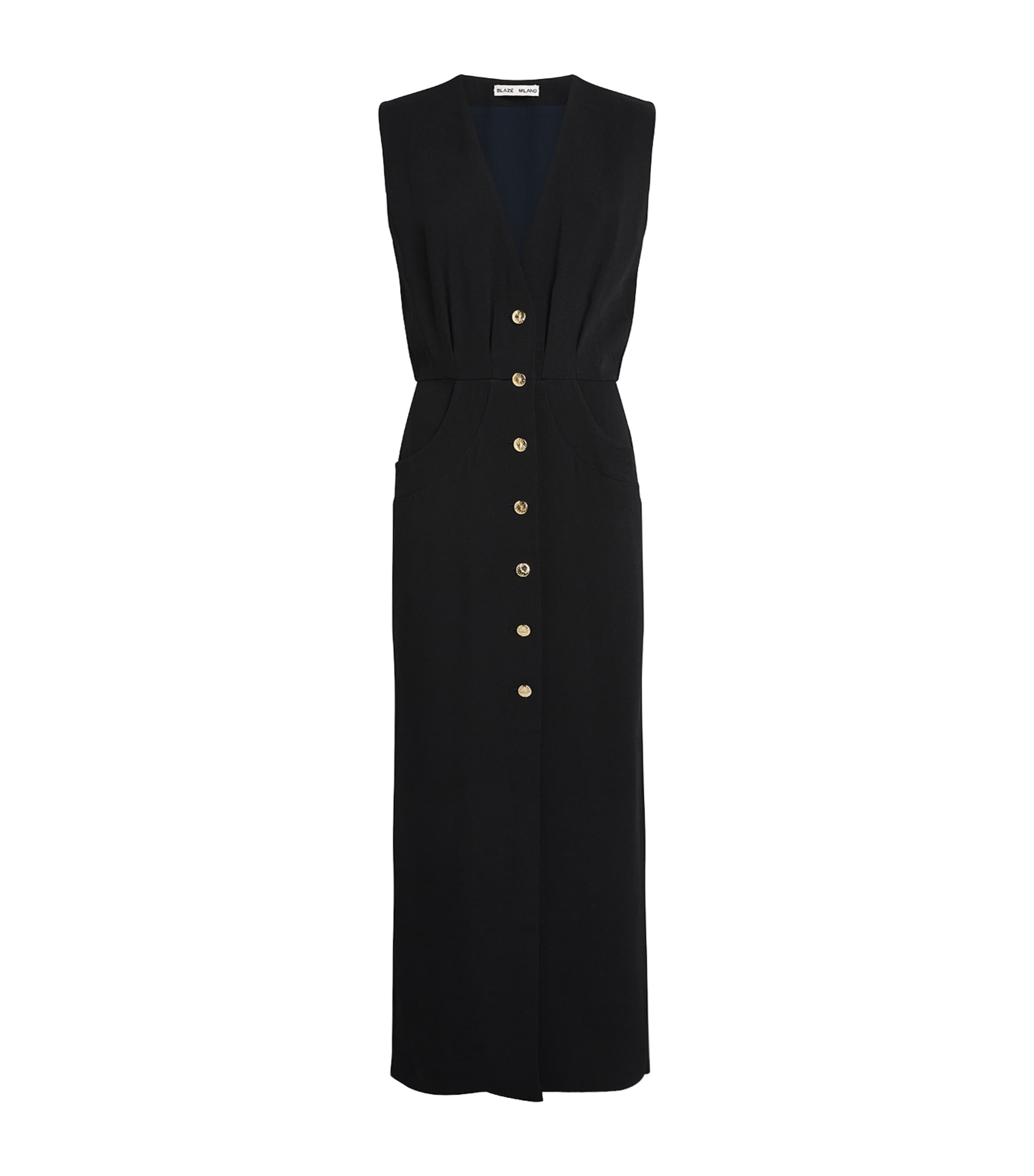 Blazé Milano Womens Crepe Sleeveless Friesian Maxi Dress Black
