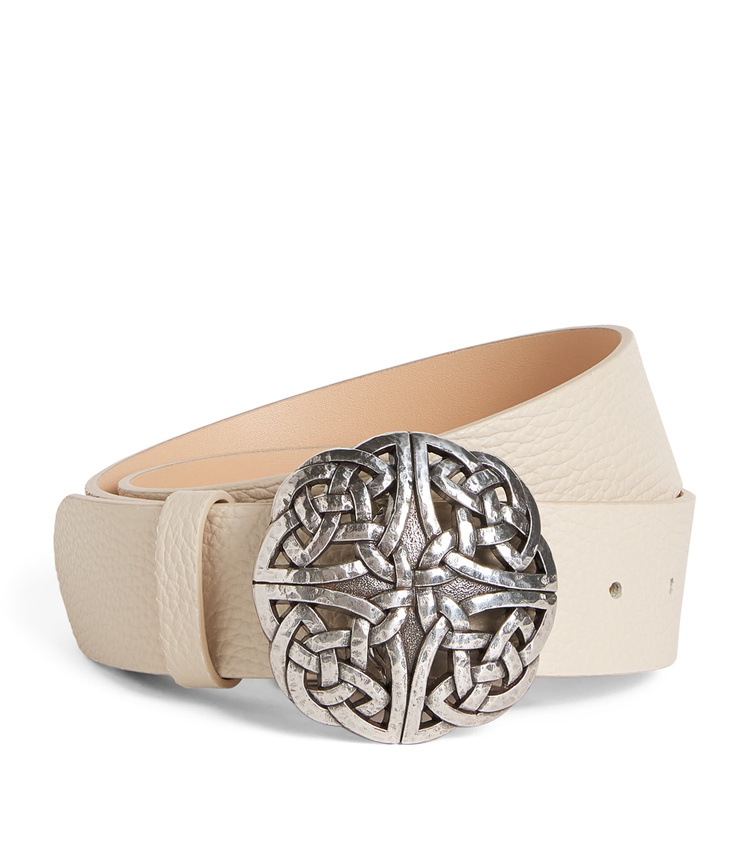 Eleventy Leather Woven Buckle Belt Sabbia