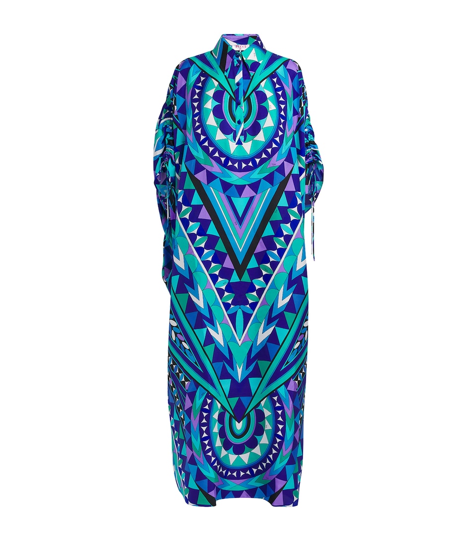 PUCCI Womens Silk Printed Kaftan Maxi Dress Turquoise
