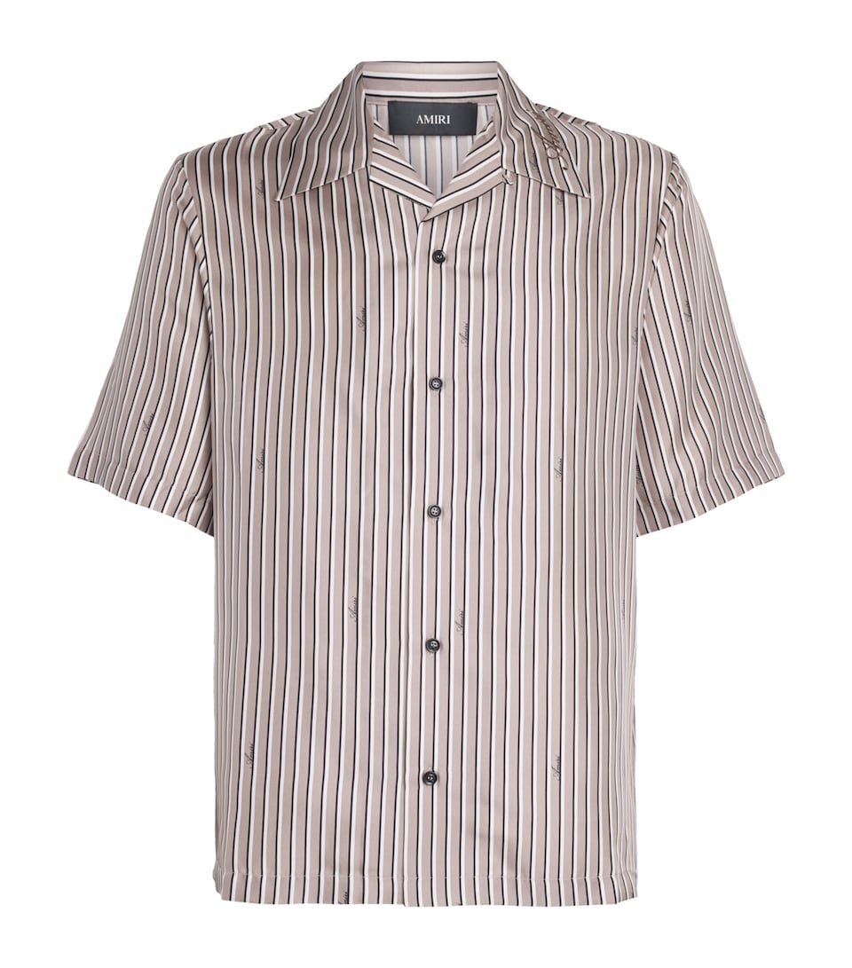 AMIRI Mens Silk Stripe Script Shirt Mocha