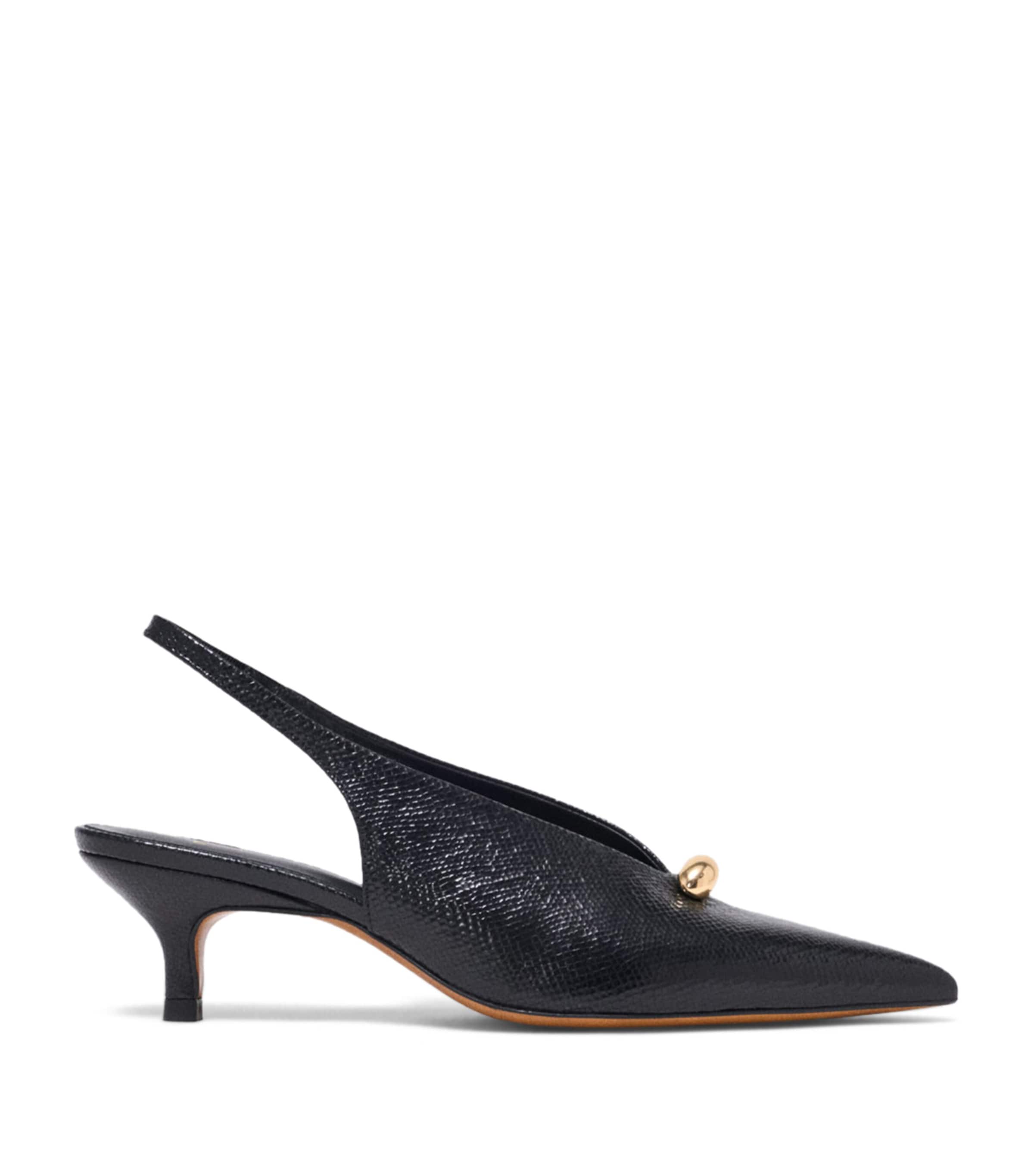 Maje Snakeskin-Embossed Leather Slingback Heels 50 Black