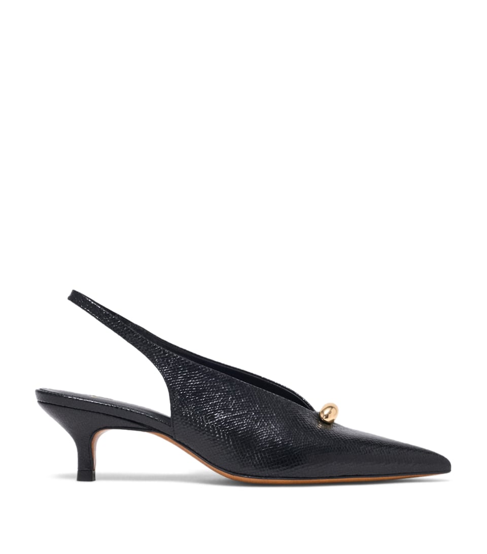 Maje Snakeskin-Embossed Leather Slingback Heels 50 Black
