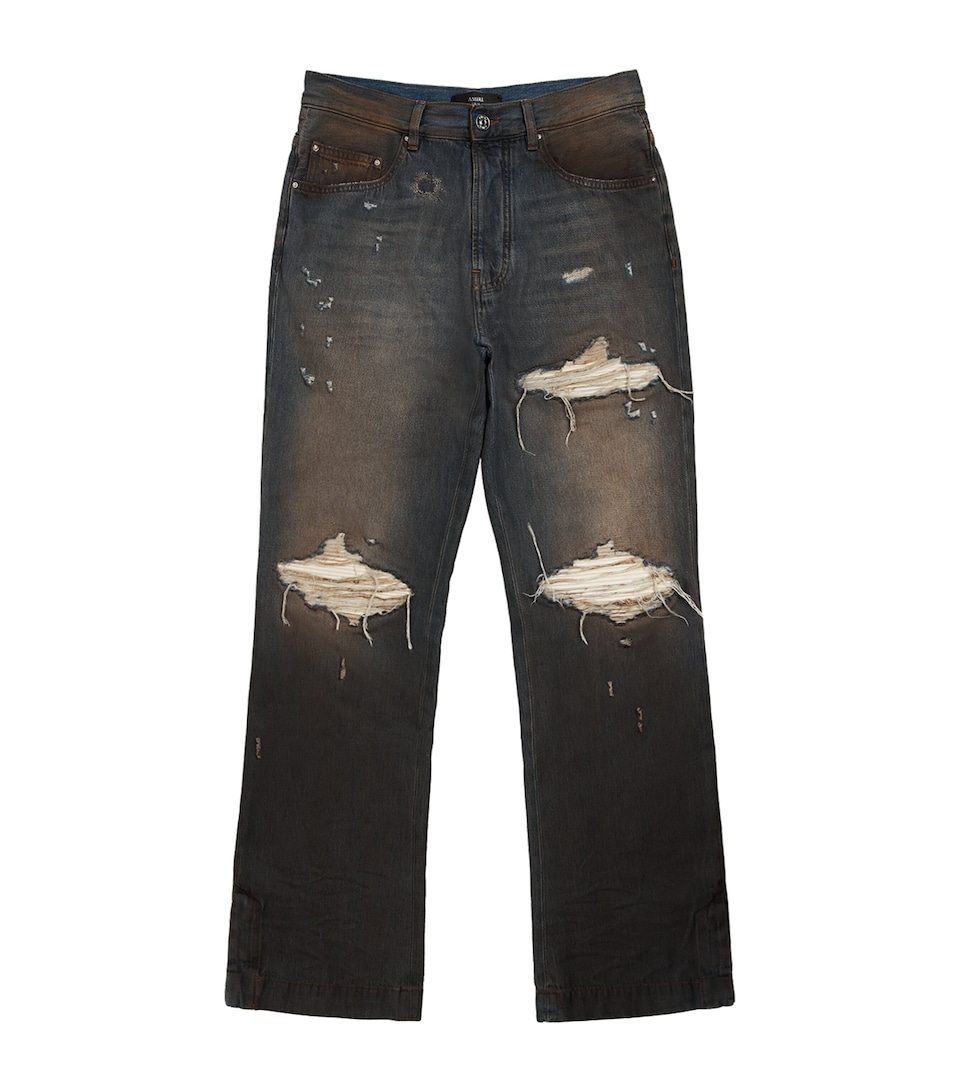 AMIRI Mens Ripped MX1 Straight Jeans Dark Dust