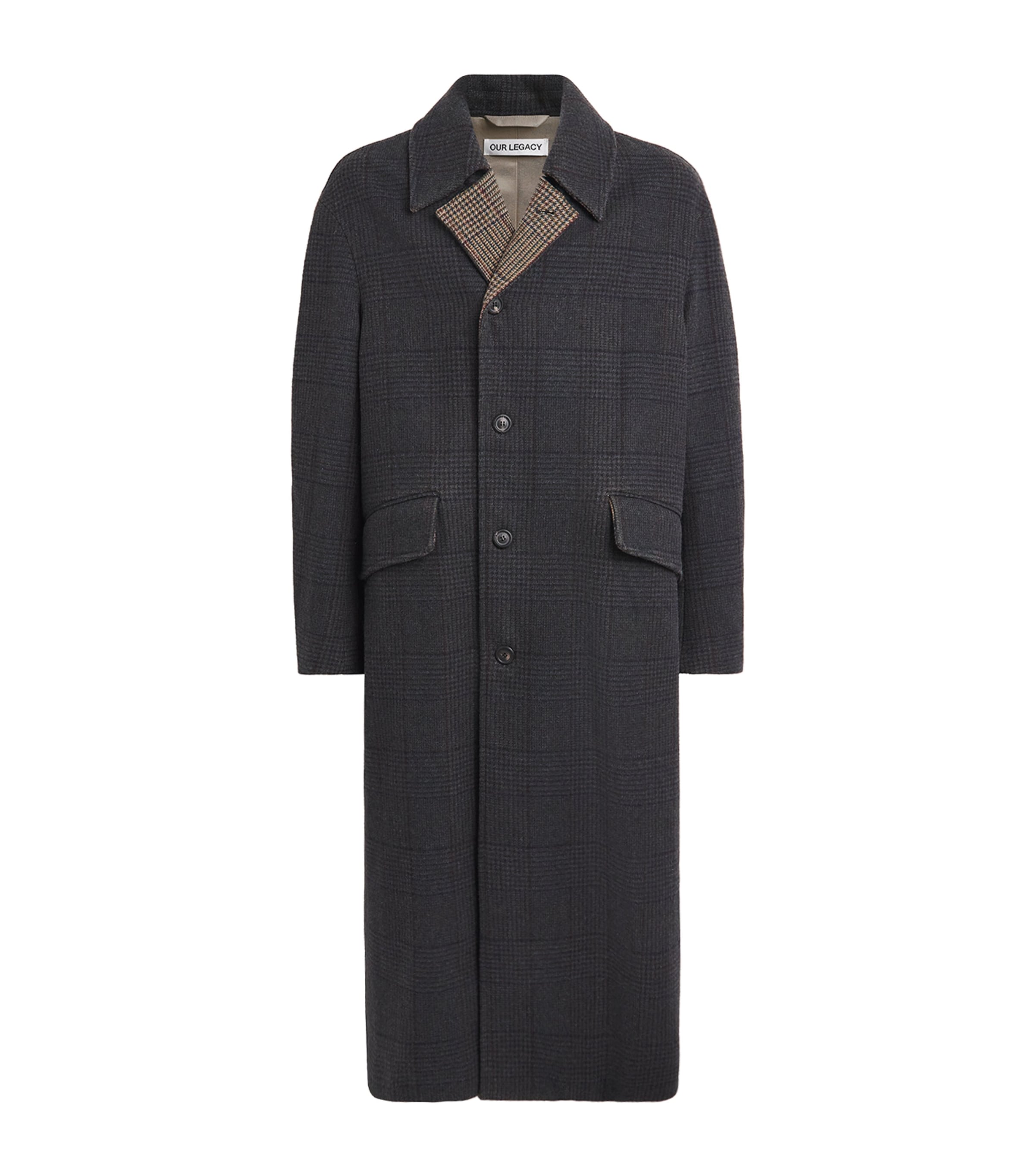 Our Legacy Mens Mohair-Blend Single-Breasted Overcoat Bishop Chk Tmprd Wol
