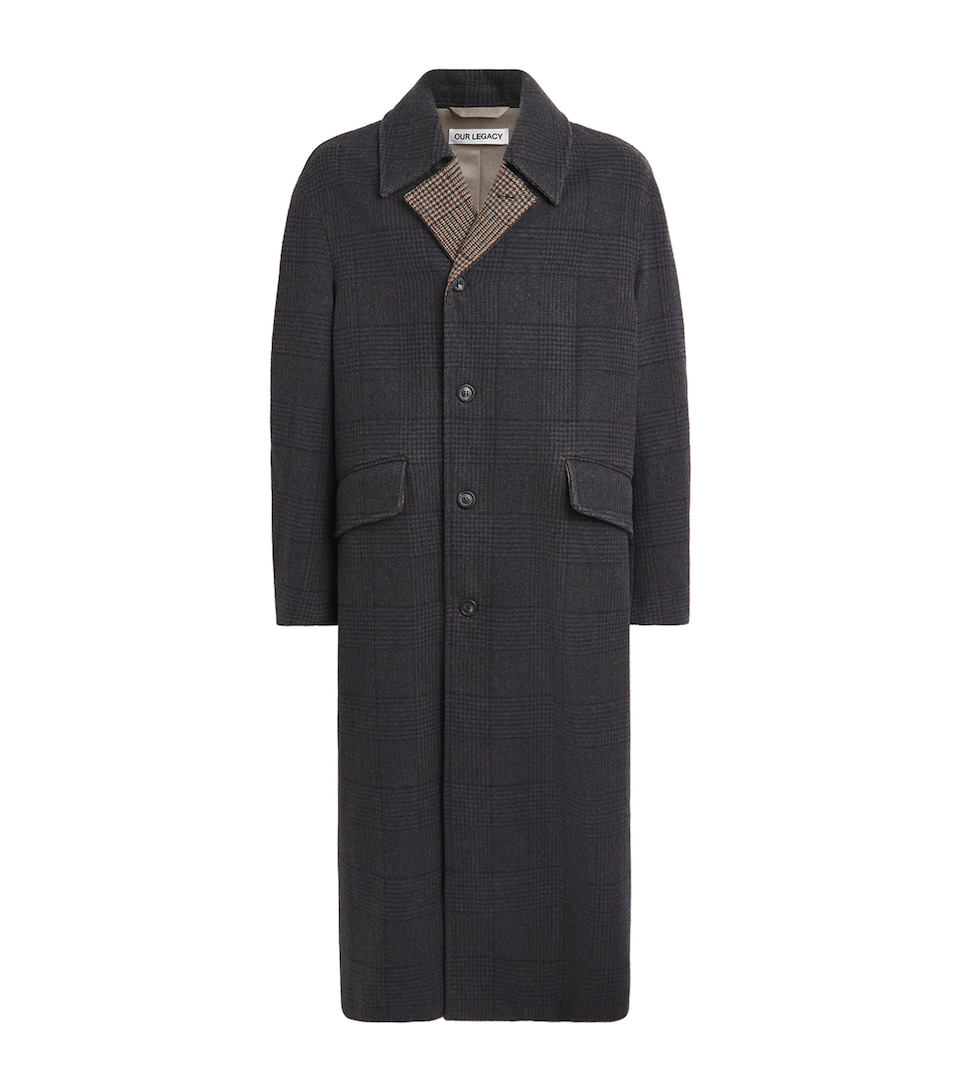 Our Legacy Mens Mohair-Blend Single-Breasted Overcoat Bishop Chk Tmprd Wol