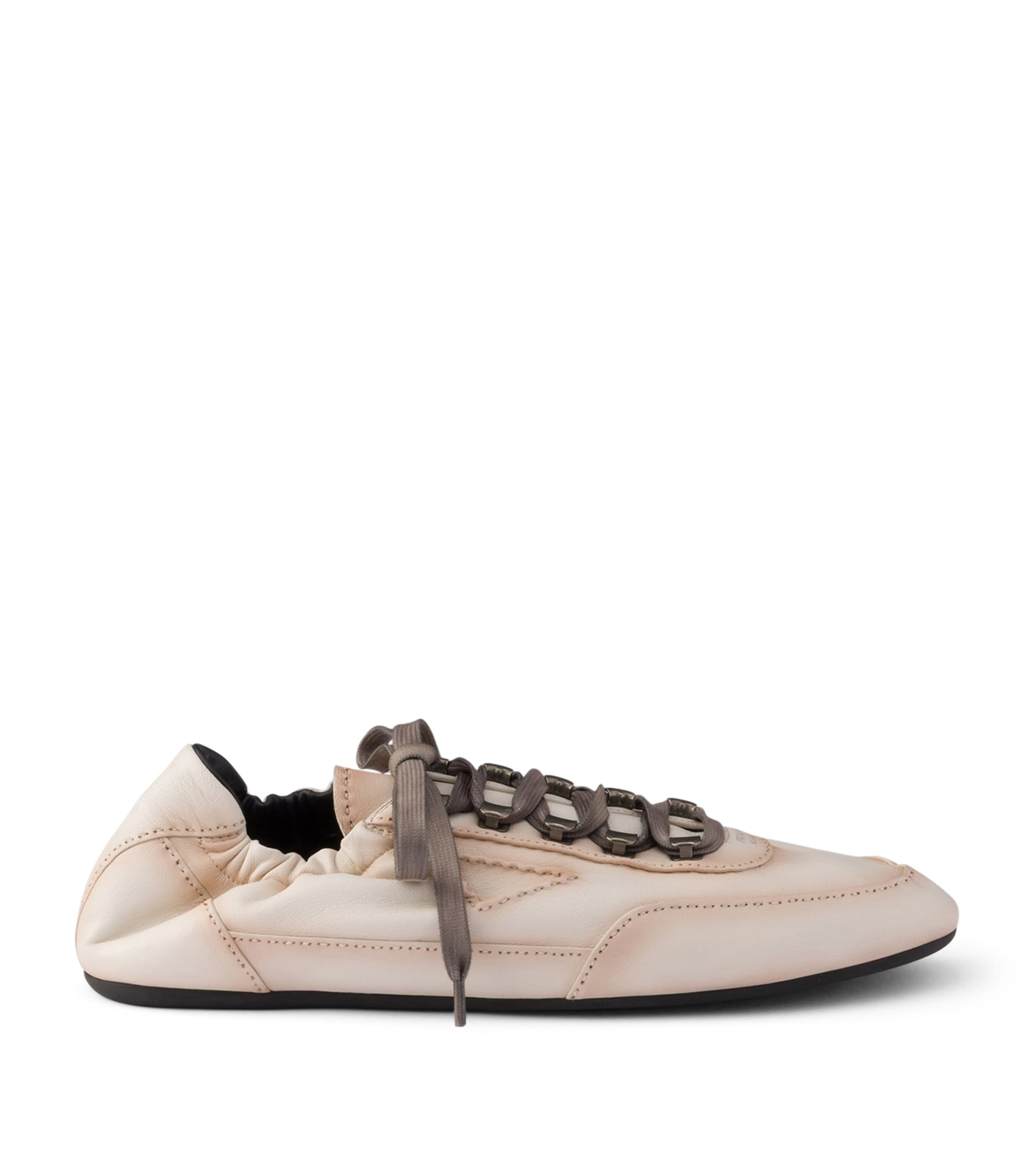 Prada Lambskin Collapse Sneakers Neutral