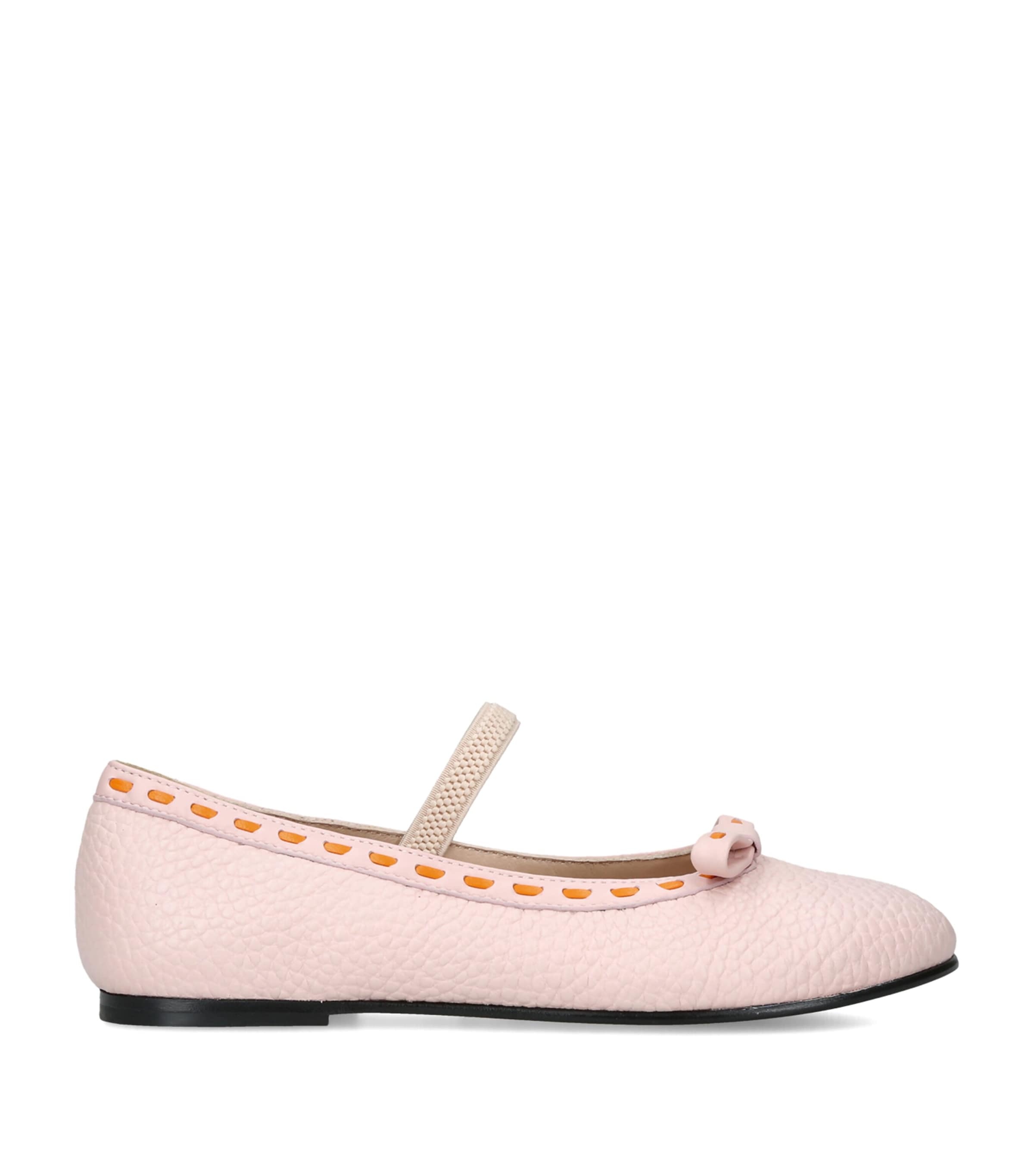 Fendi Kids Leather Ballet Flats Pink