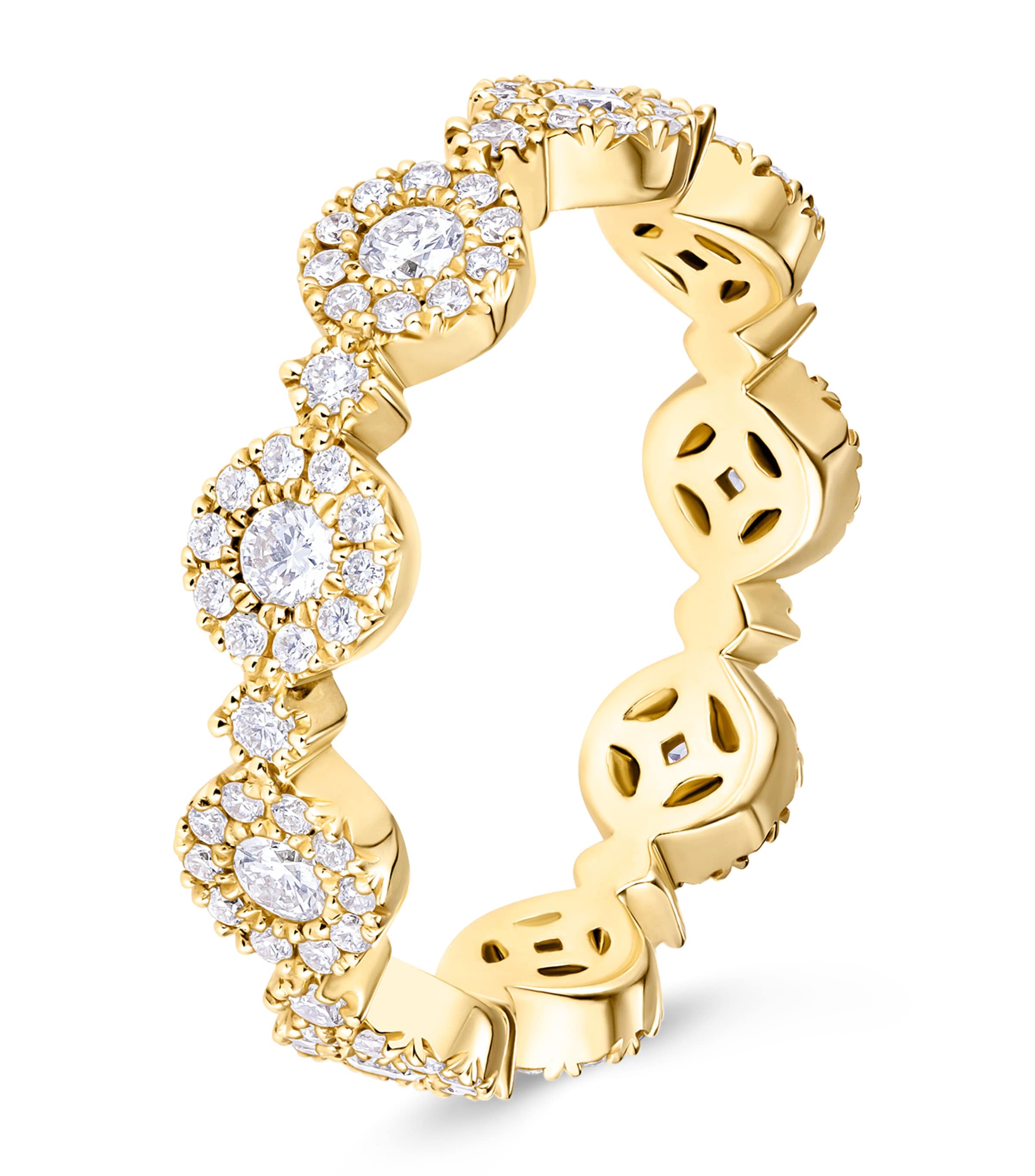 David Morris Yellow Gold and Diamond Triolette Oval Ring Clear