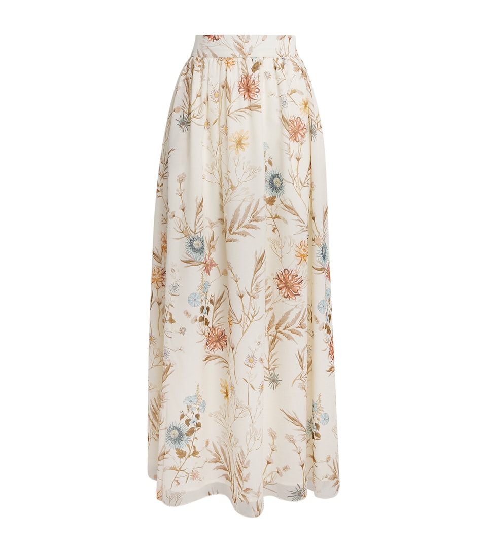 Eleventy Womens Silk Floral Print Maxi Skirt Sabbia