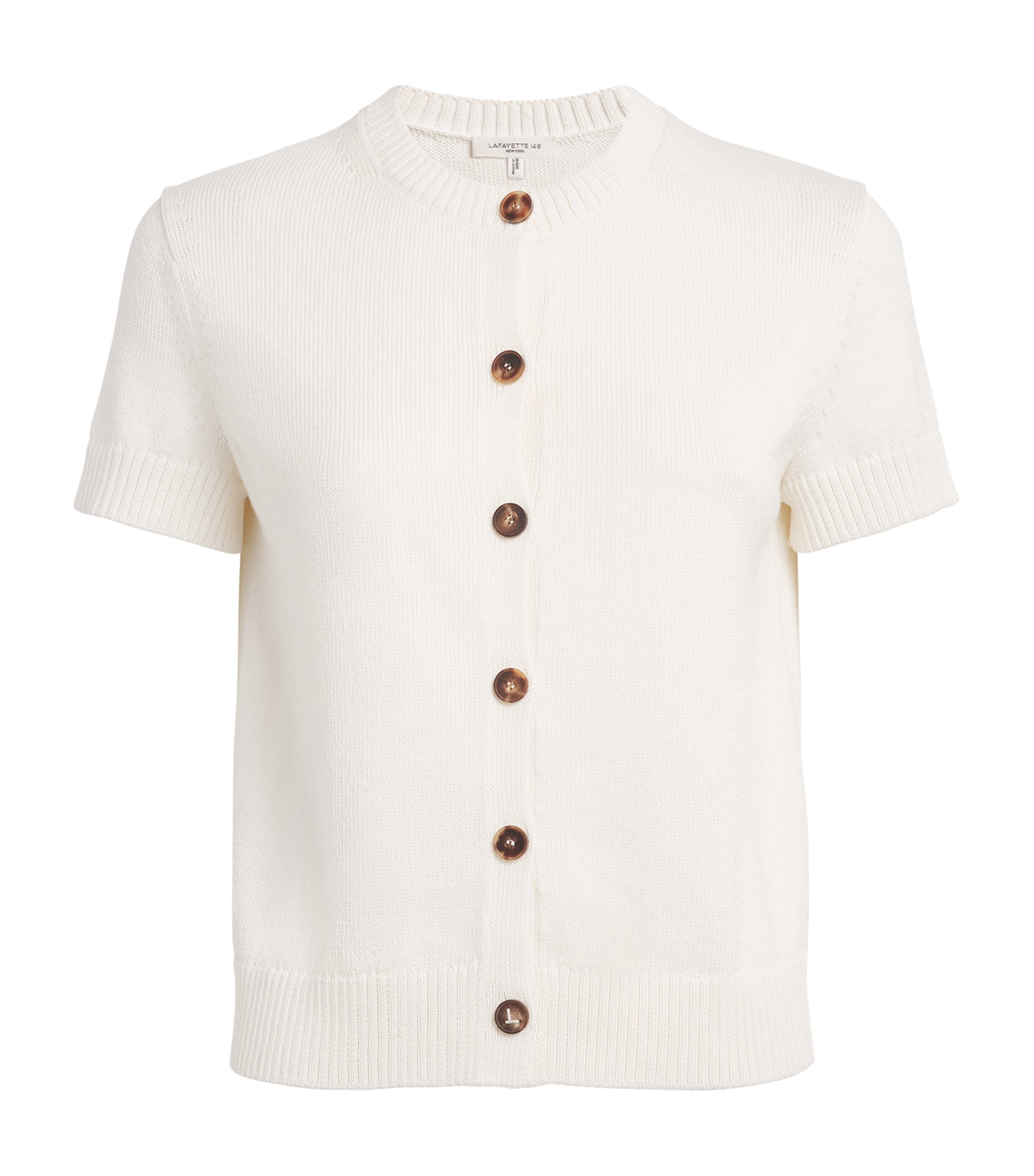 Lafayette 148 Womens Cotton-Silk Short-Sleeve Cardigan Cloud Cloud