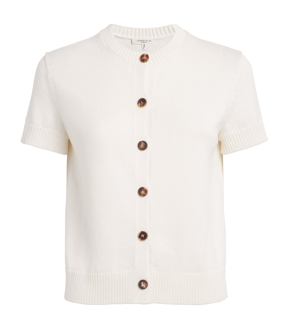 Lafayette 148 Womens Cotton-Silk Short-Sleeve Cardigan Cloud Cloud