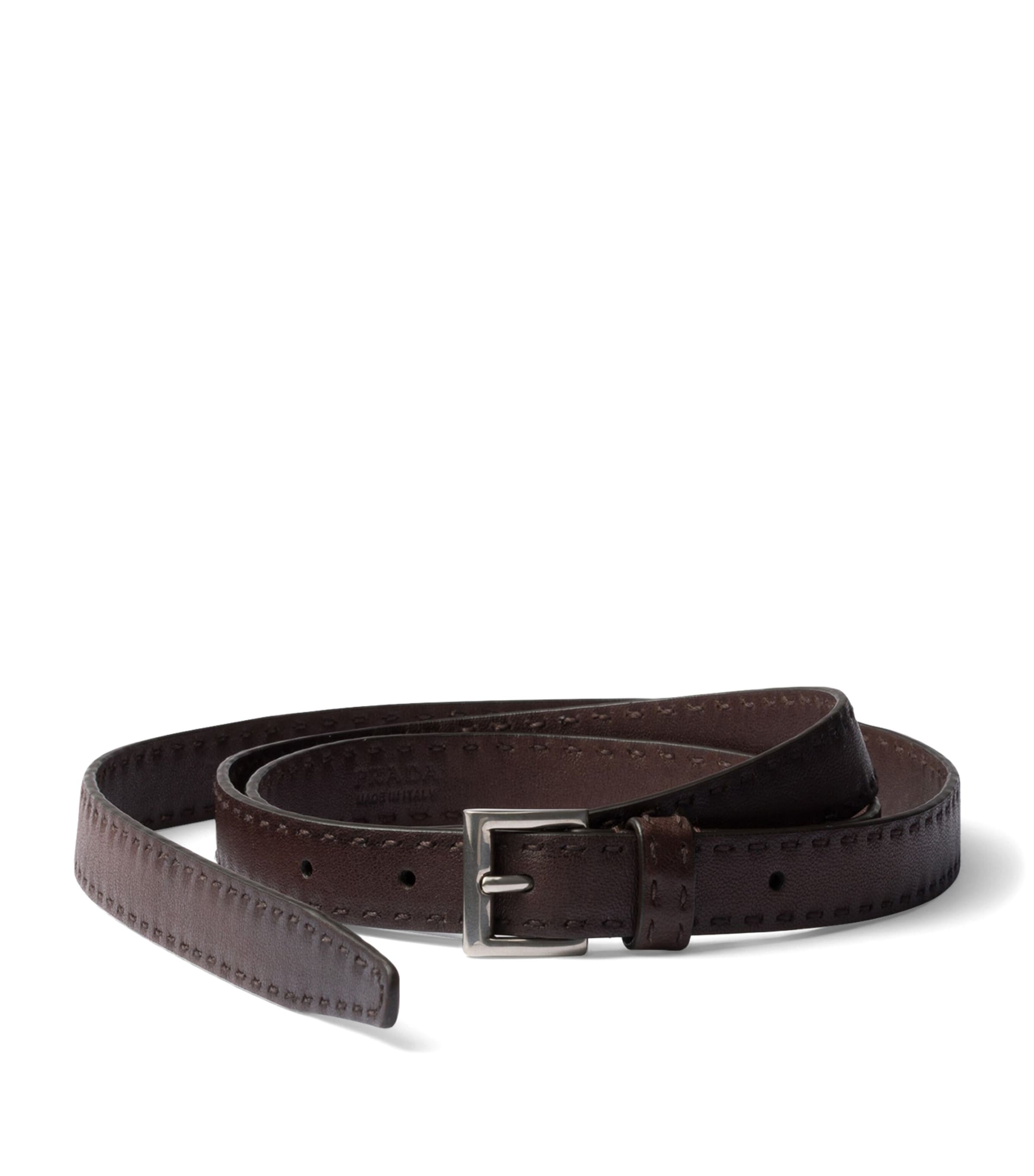 Prada Antiqued Leather Belt Brown