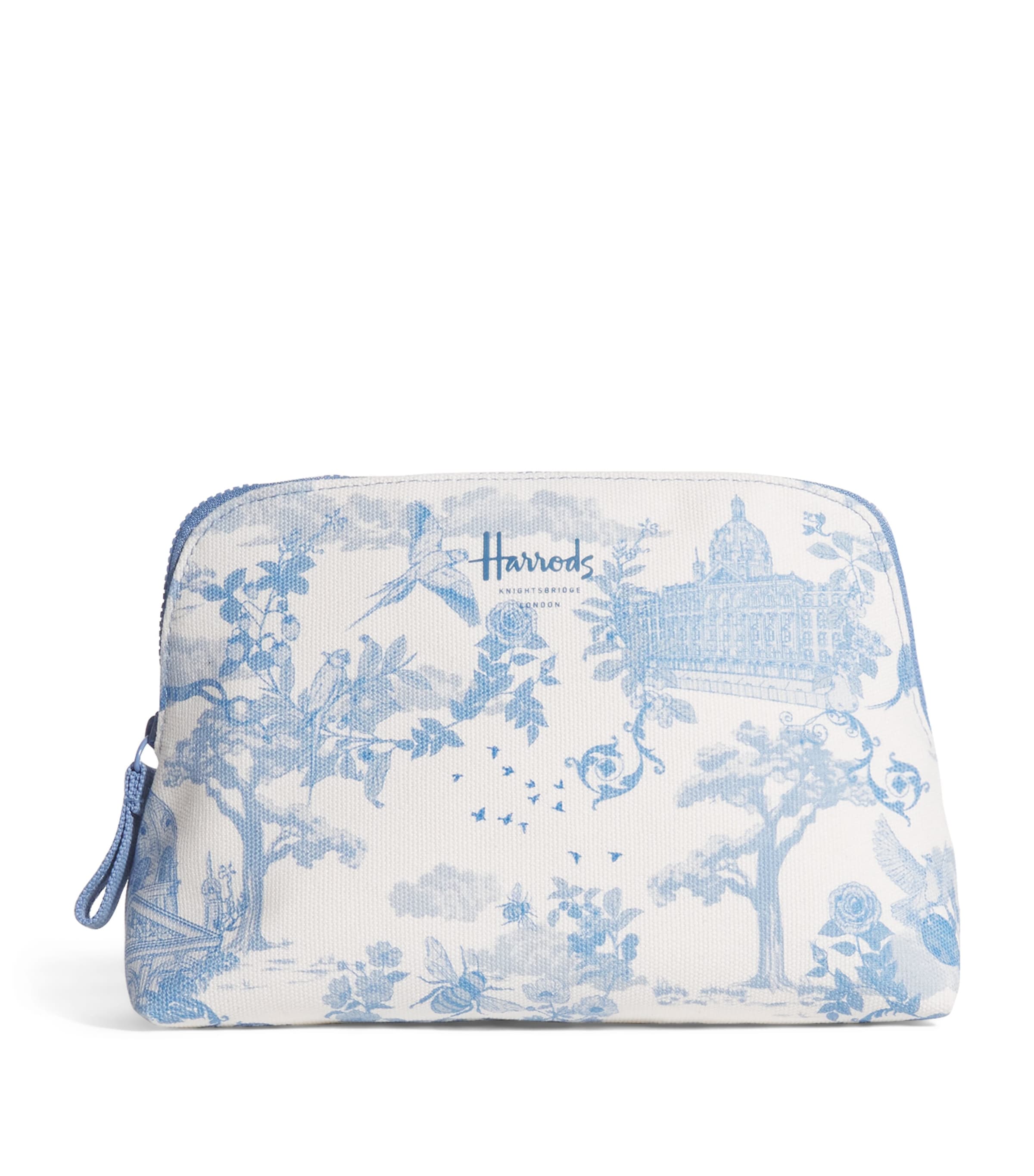 Harrods Toile Half Moon Cosmetic Bag Blue