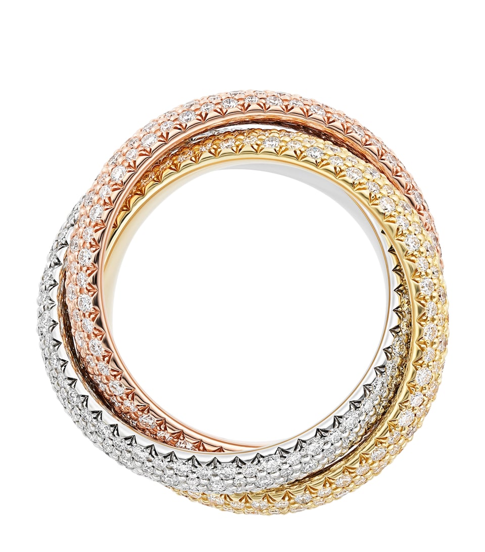 Large White, Yellow, Rose Gold and Diamond Trinity Ring