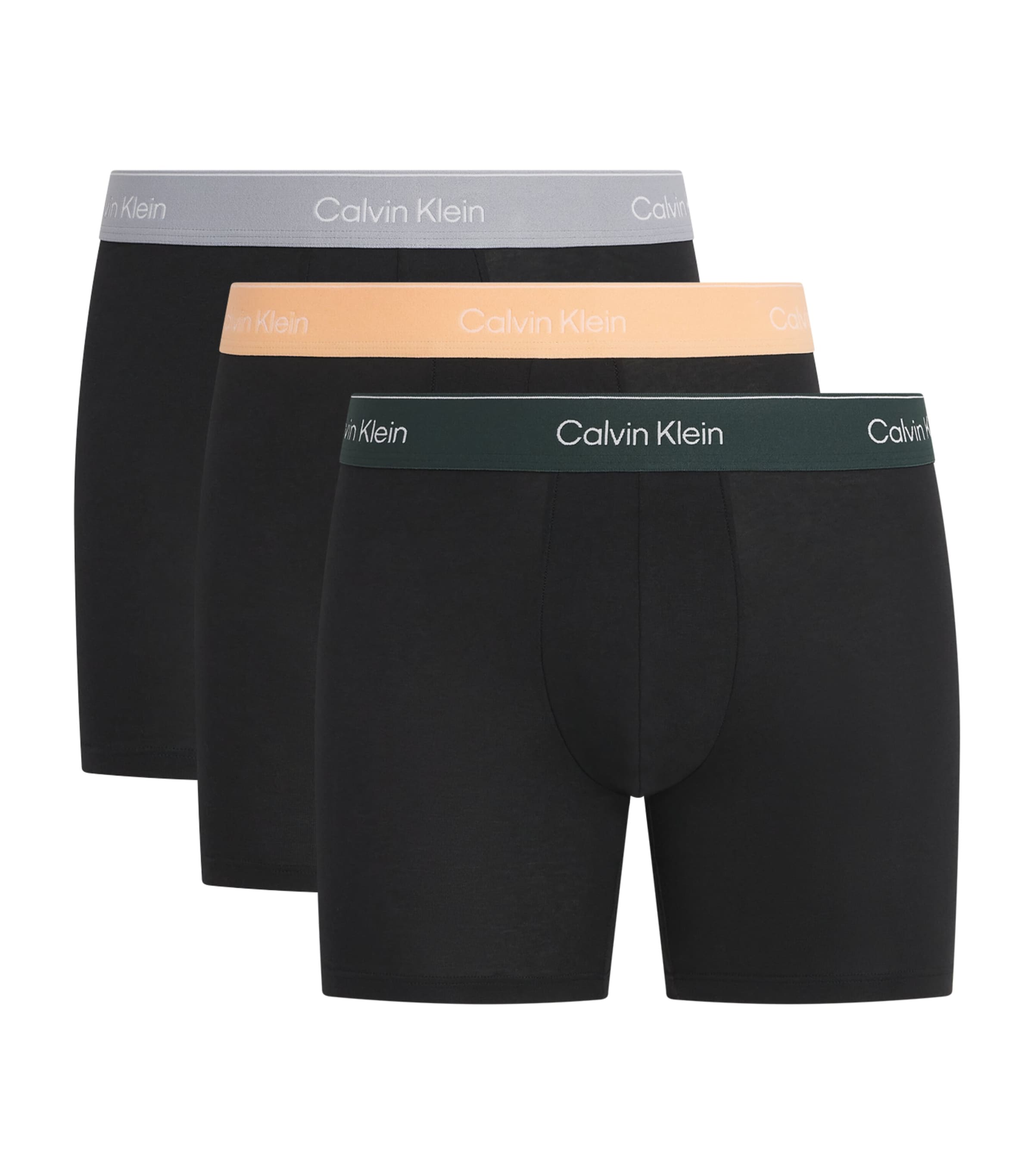 Calvin Klein Mens Cotton Stretch Relaxed Icon Trunks (Pack of 3) Black/peach/grey
