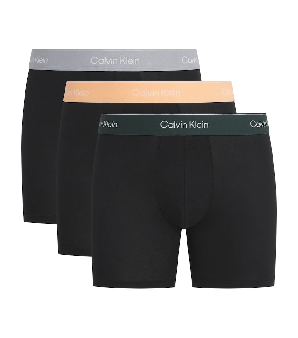 Calvin Klein Mens Cotton Stretch Relaxed Icon Trunks (Pack of 3) Black/peach/grey