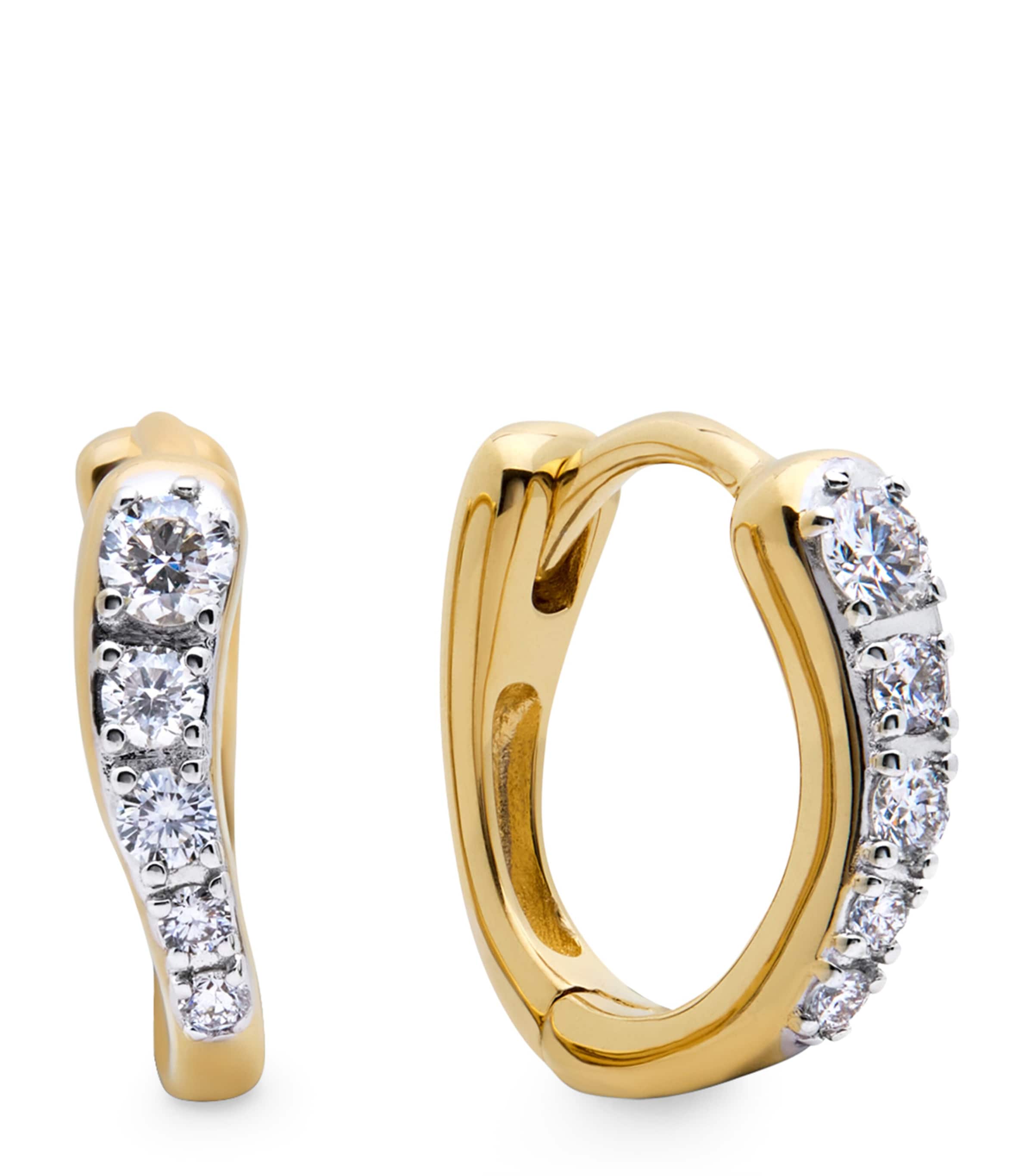 Monica Vinader Gold Vermeil and Diamond Riva Huggie Earrings Gold/diamond