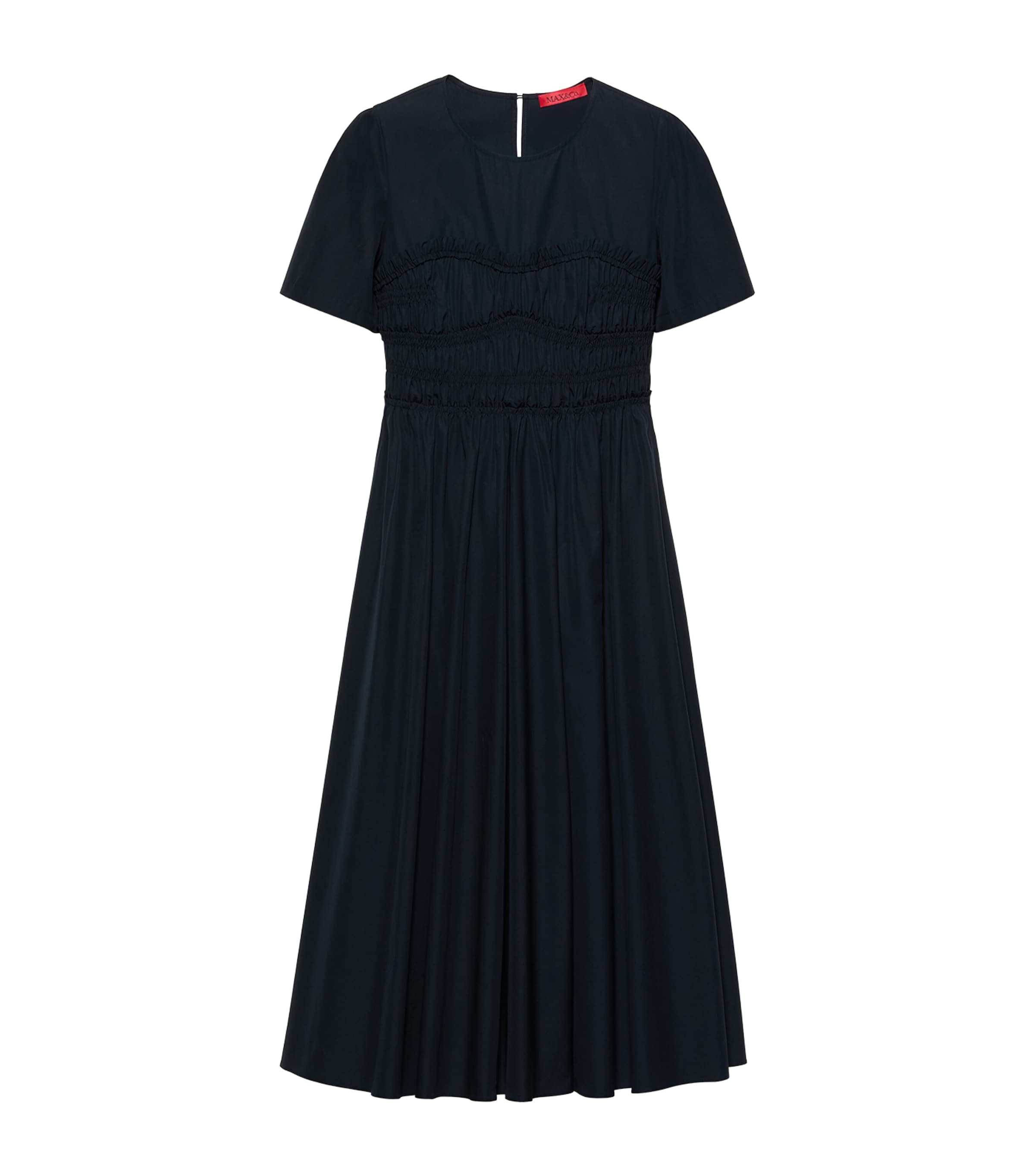 MAX&Co. Womens Cotton-Virgin Wool Shirred Midi Dress Black