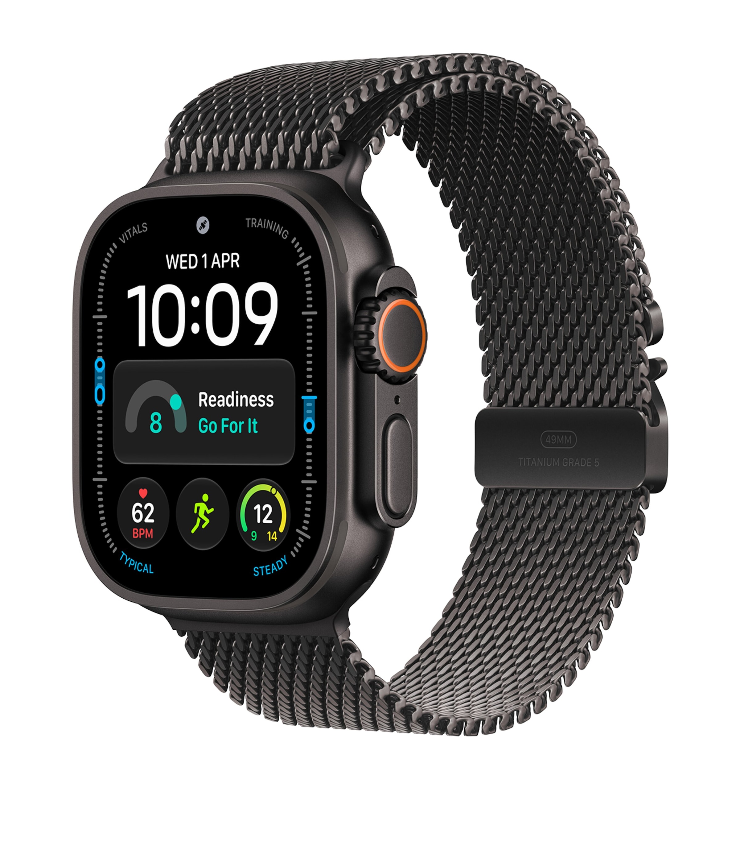 Apple Apple Watch Ultra 4 GPS + Cellular – Black Titanium with Black Titanium Milanese Loop, 49mm, Medium Black Titanium
