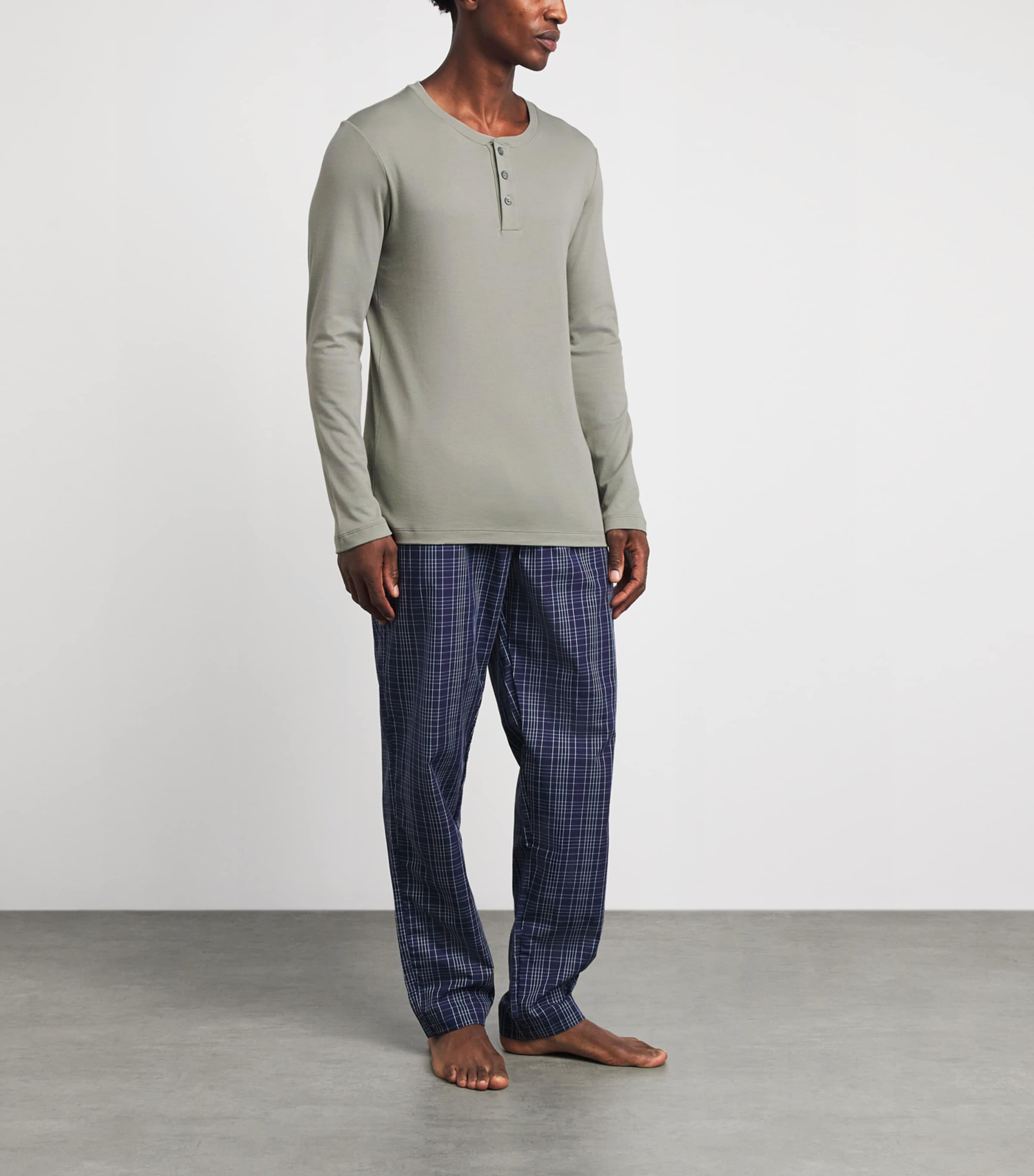 Hanro Mens Cotton Henley T-Shirt Shadow