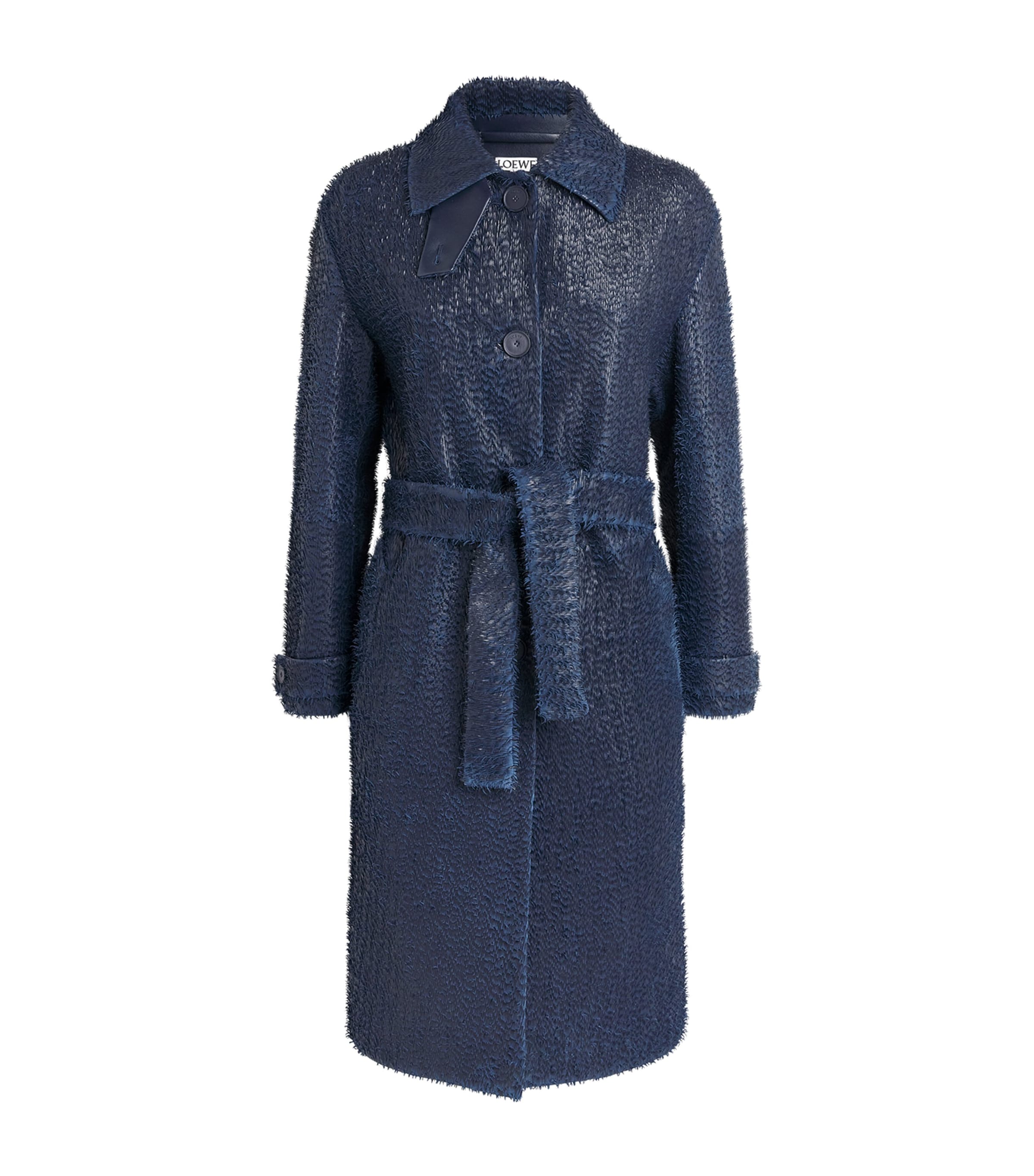 LOEWE Womens Lamb Leather Tailored Coat Dark Blue