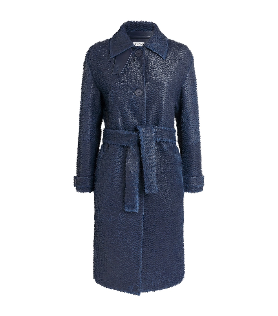LOEWE Womens Lamb Leather Tailored Coat Dark Blue