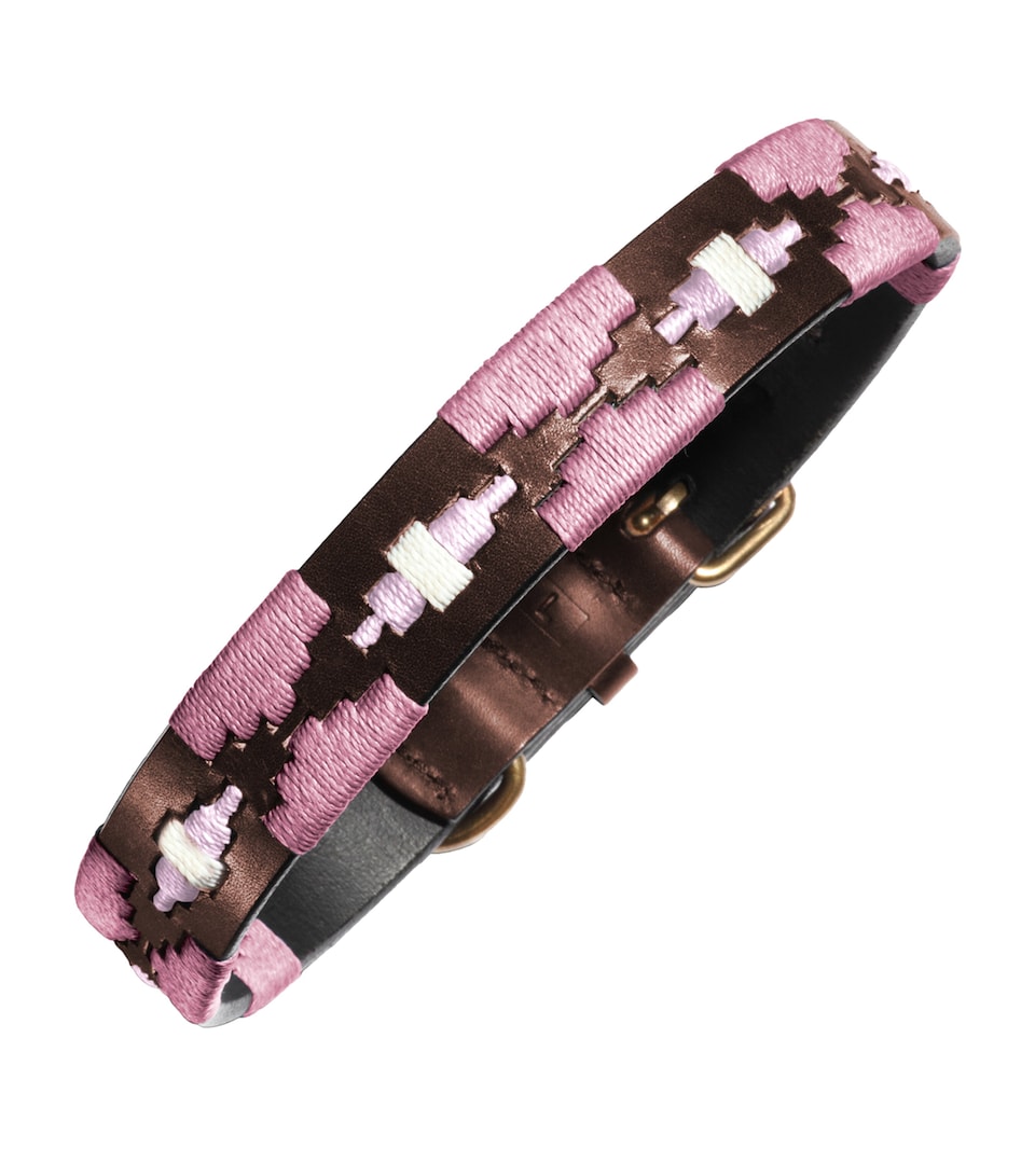 PAMPEANO Leather Flores Dog Collar (Medium) Pink And Brown