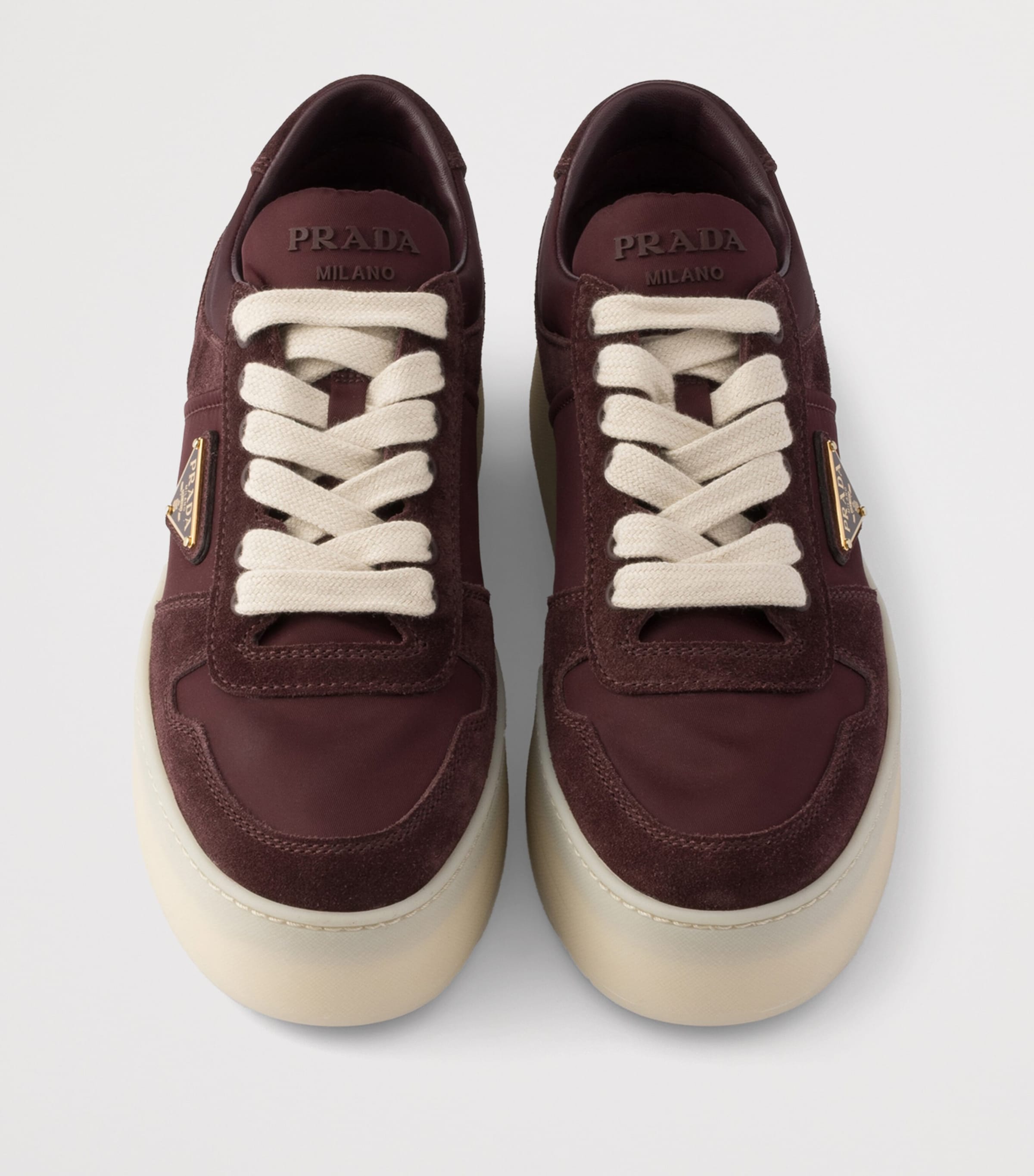Prada Suede and Re-Nylon Downtown Bold Sneakers Burgundy