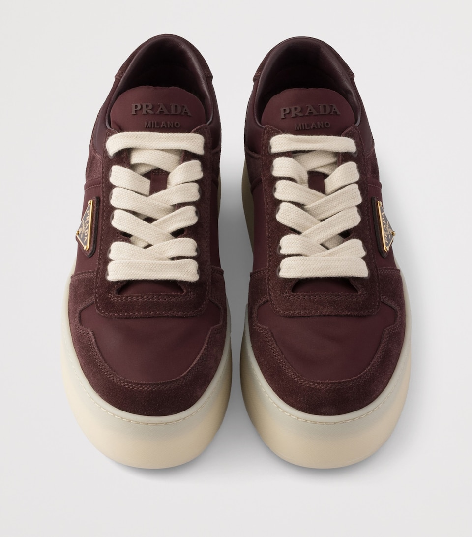 Prada Suede and Re-Nylon Downtown Bold Sneakers Burgundy