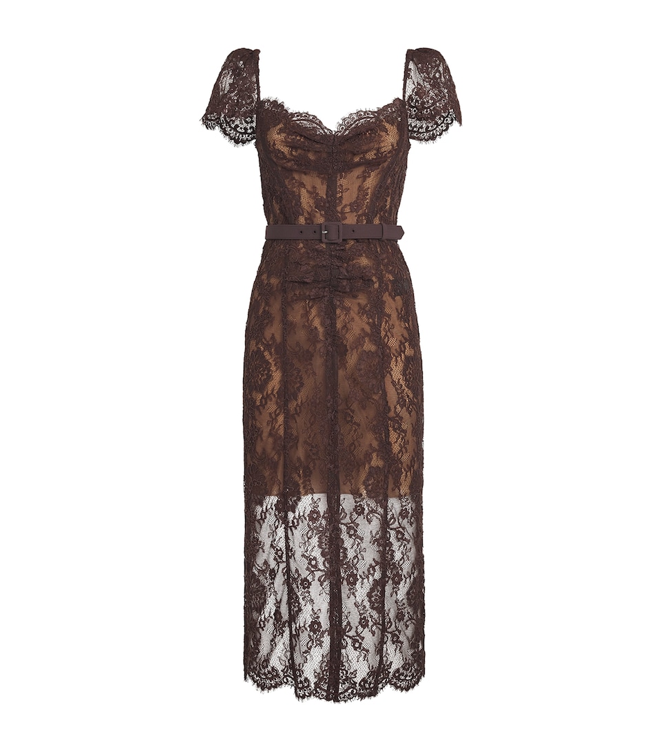 Self-Portrait Womens Lace Floral Midi Dress Brown