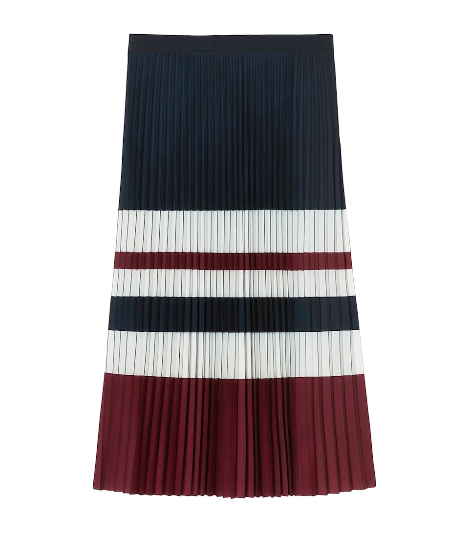 Stripe Pleated Midi Skirt